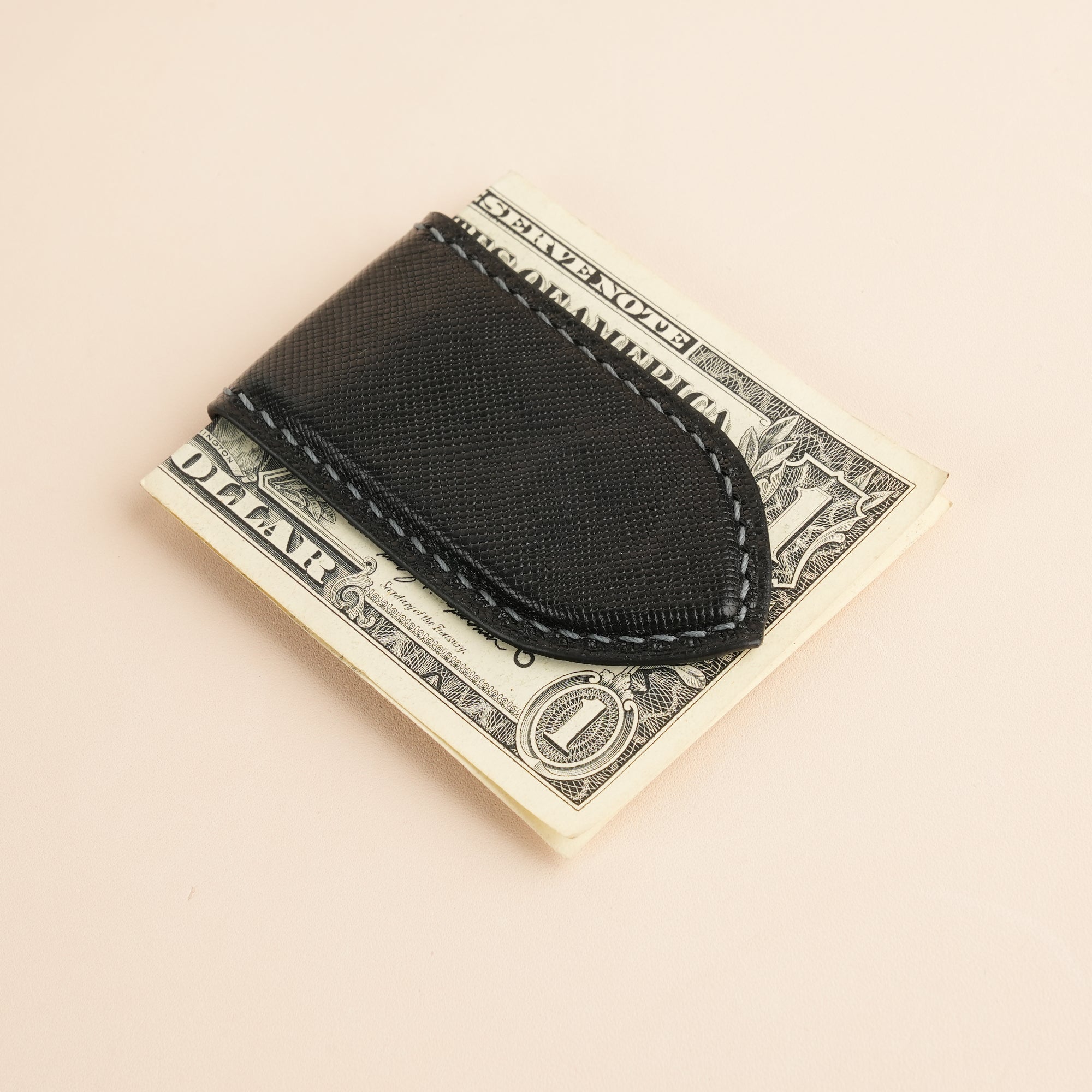 Black Saffiano Leather Money Clip - Pointed Shape