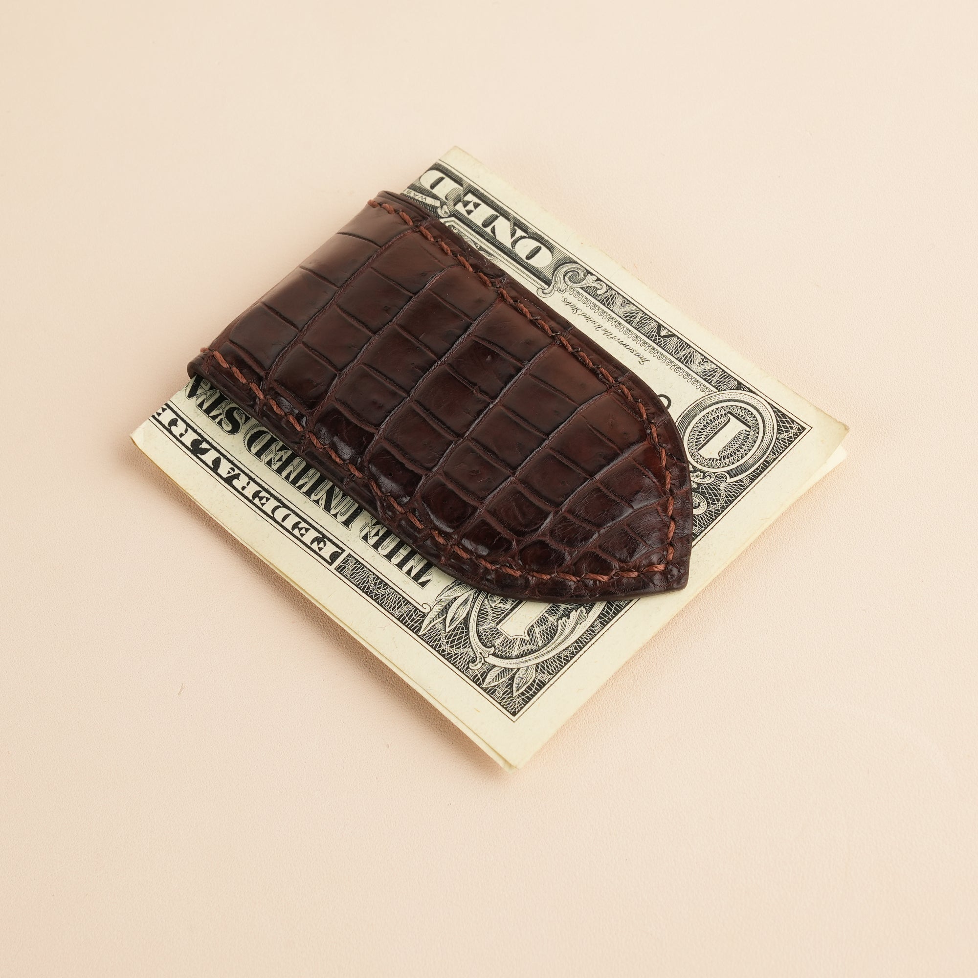 Choco Alligator Leather Money Clip - Pointed Shape