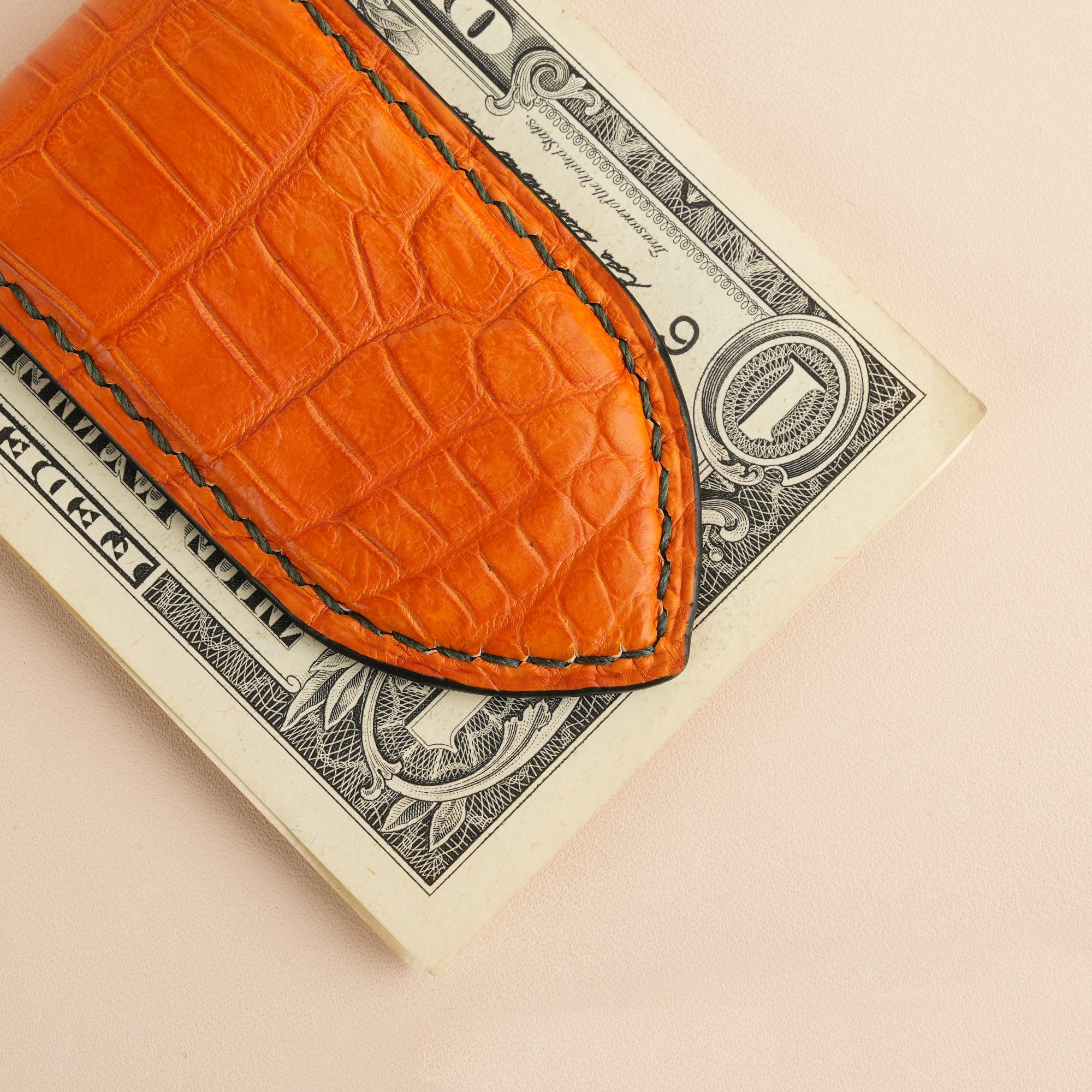 Orange Alligator Leather Money Clip - Pointed Shape
