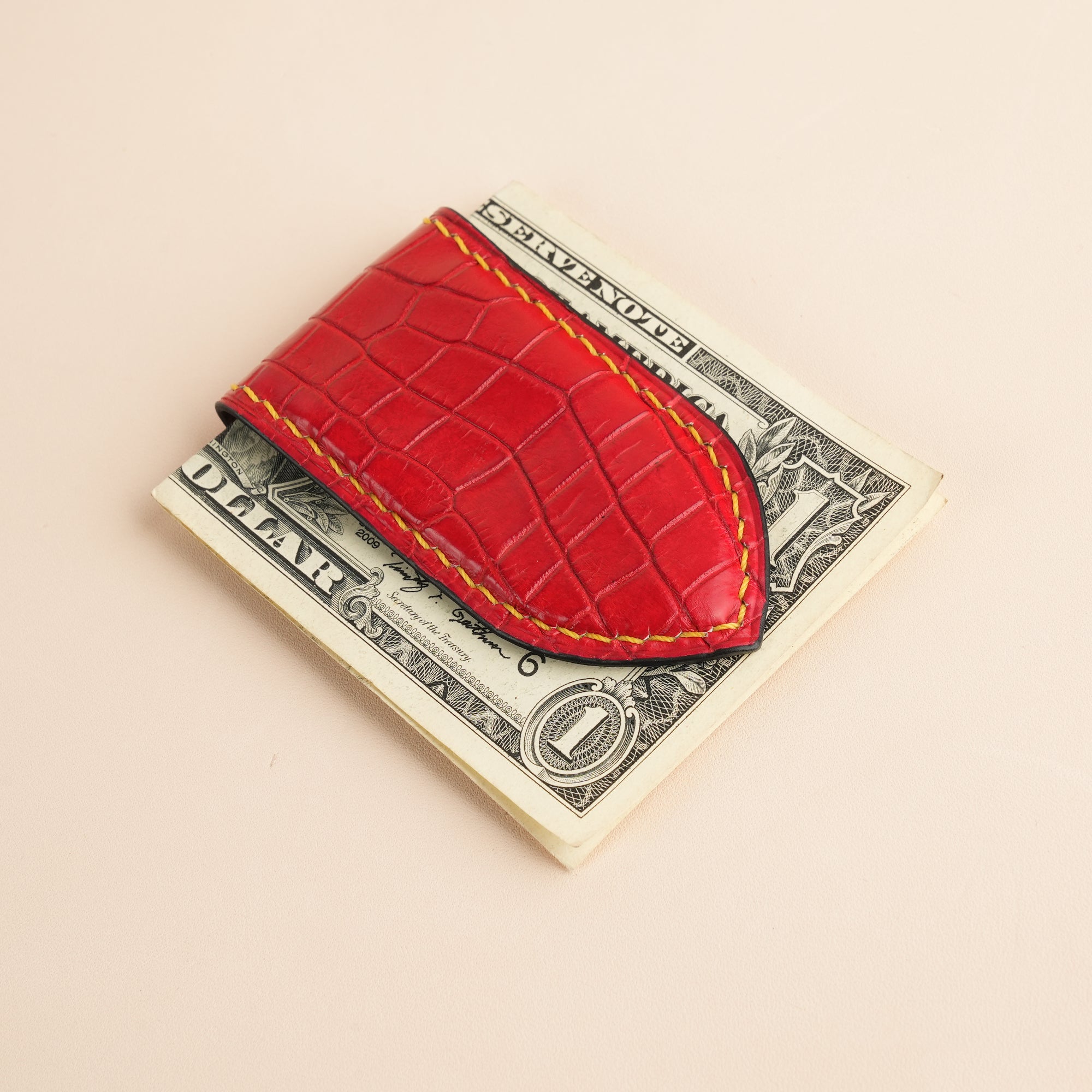 Red Alligator Leather Money Clip Pointed Shape