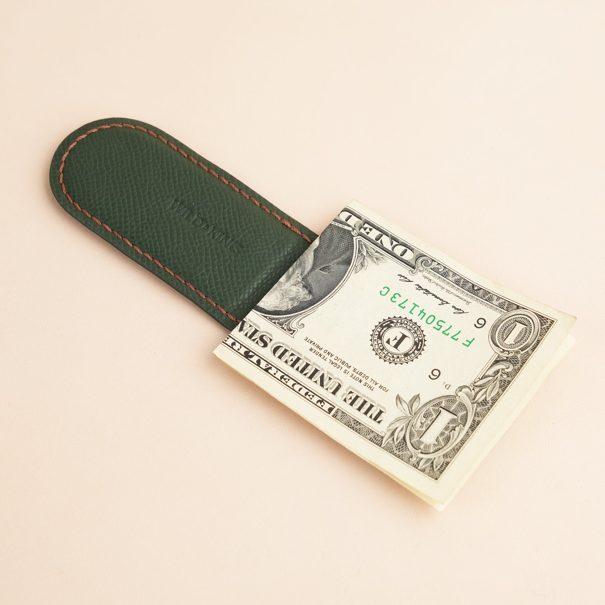 Green Ostrich Leather Money Clip - Rounded Shape