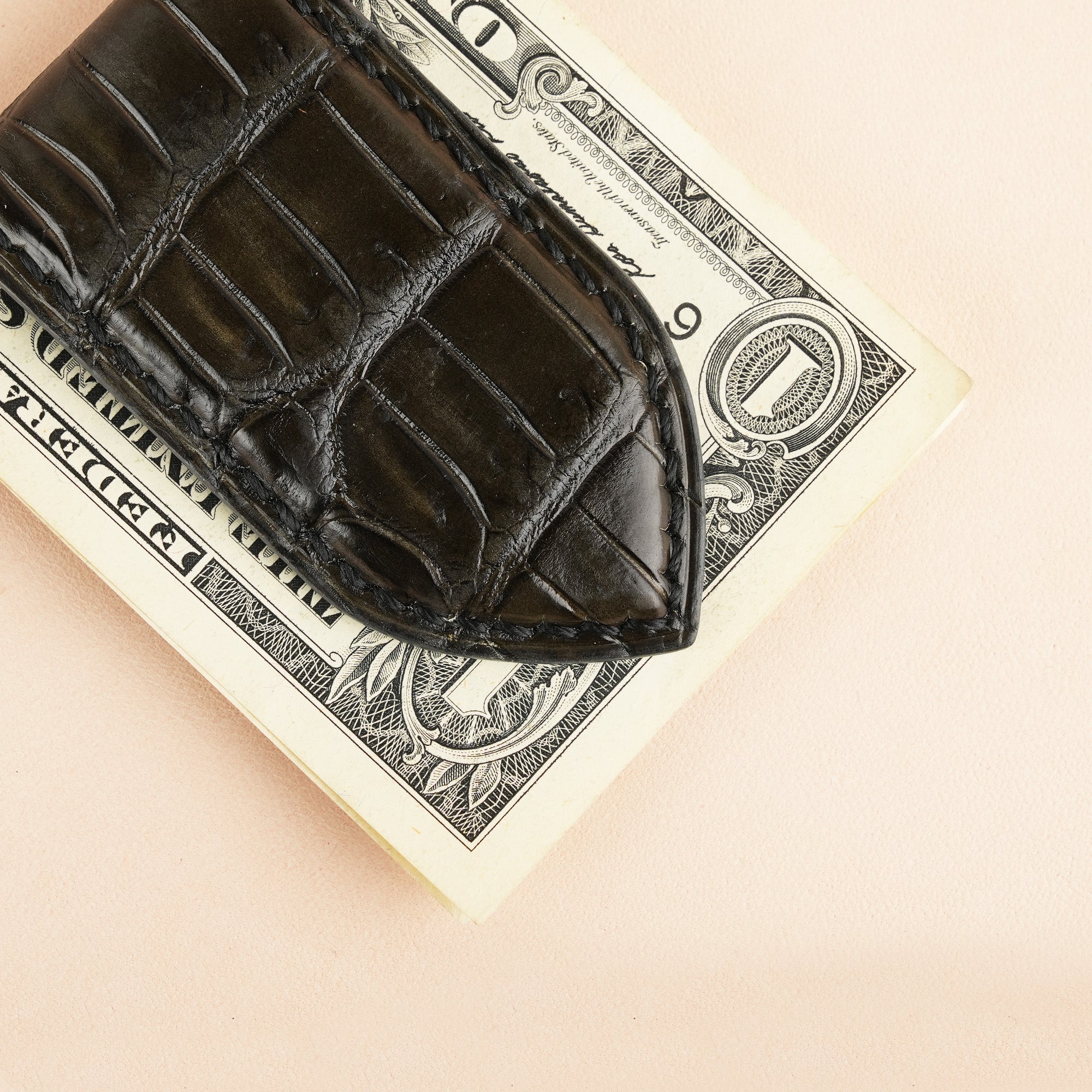 Moss Green Alligator Leather Money Clip - Pointed Shape