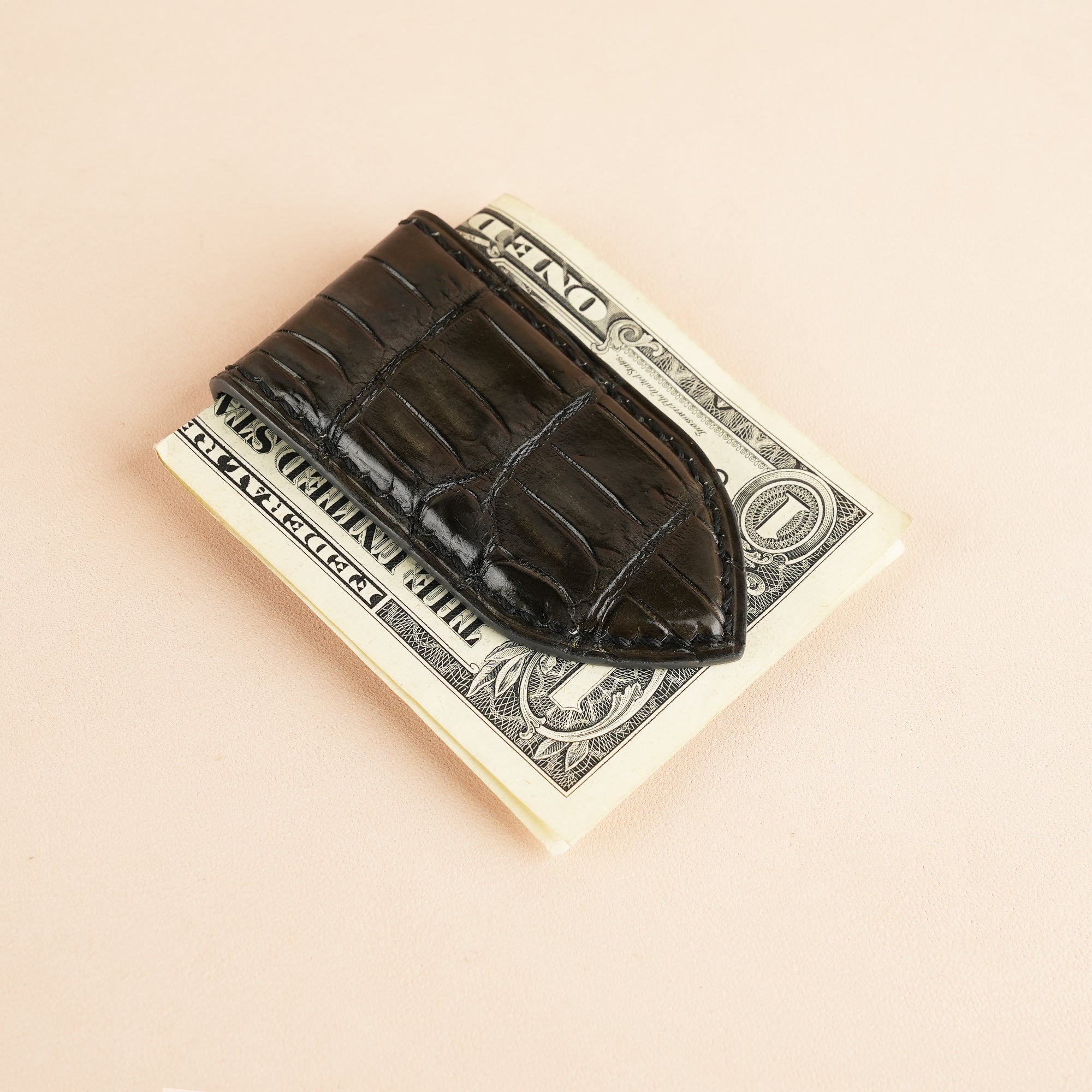 Moss Green Alligator Leather Money Clip - Pointed Shape
