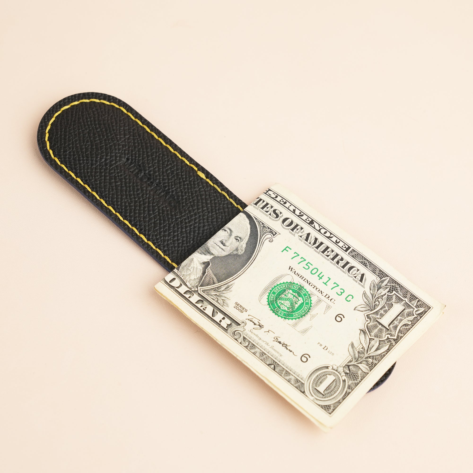 Navy Ostrich Leather Money Clip - Rounded Shape