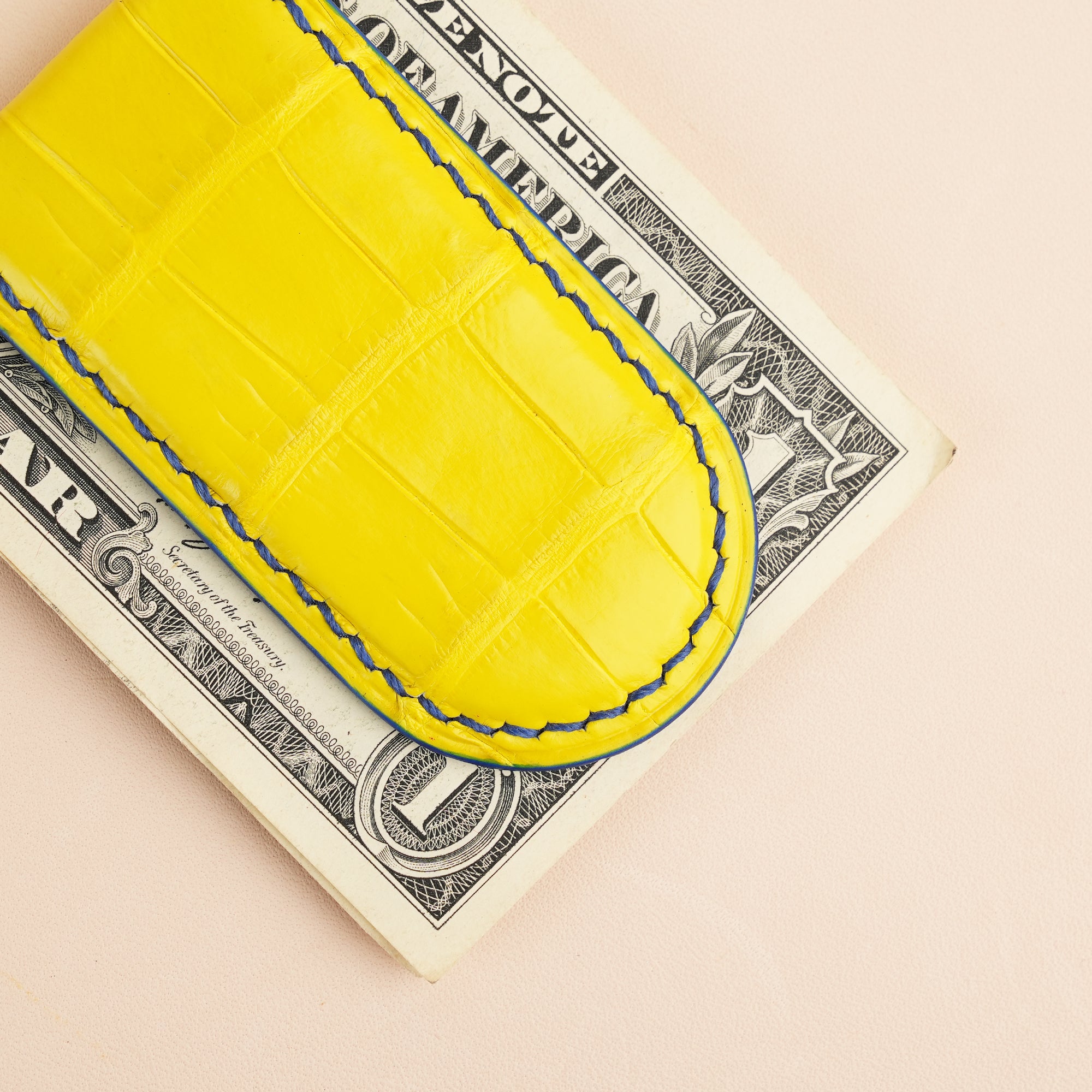 Yellow Alligator Leather Money Clip - Rounded Shape
