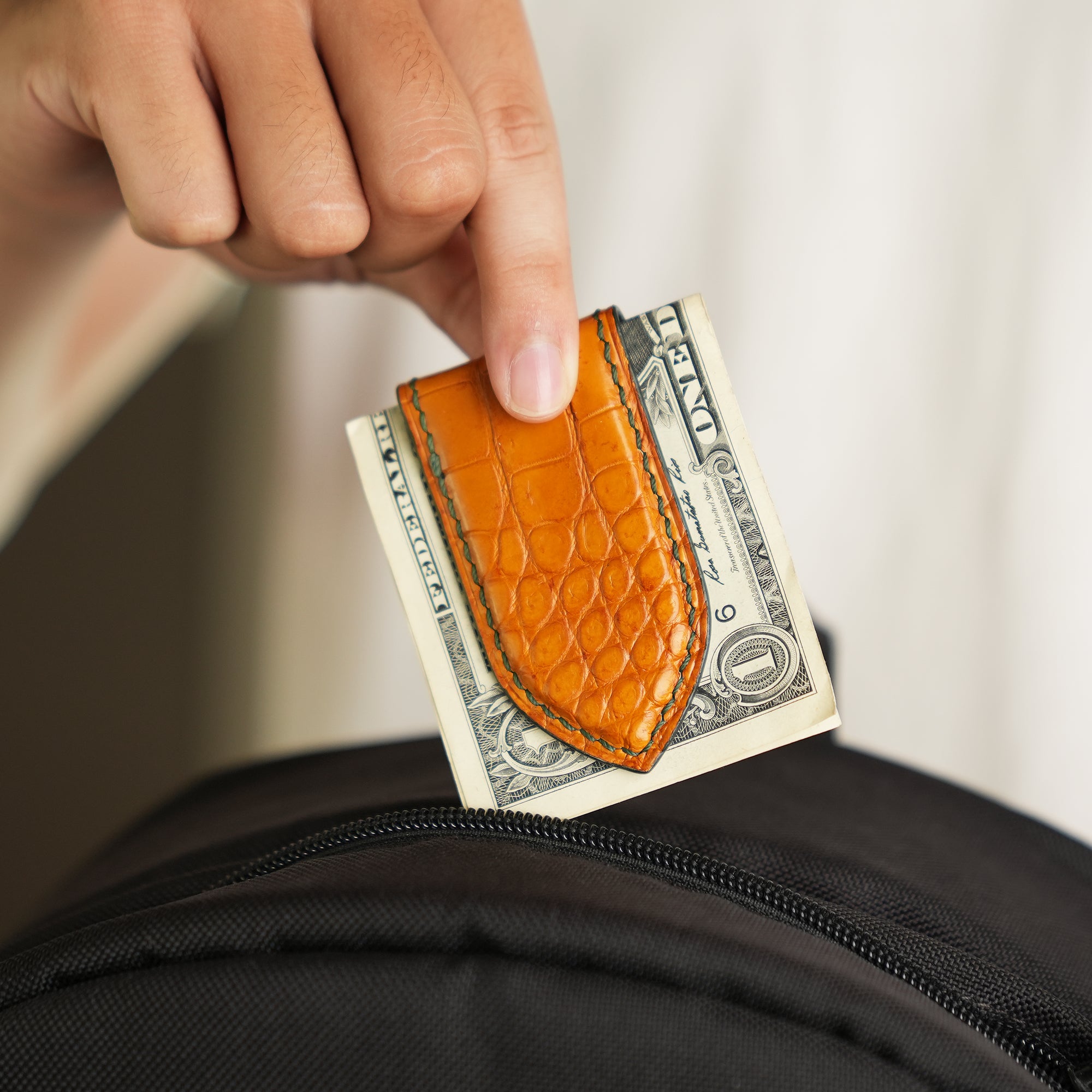 Gray Alligator Leather Money Clip - Pointed Shape