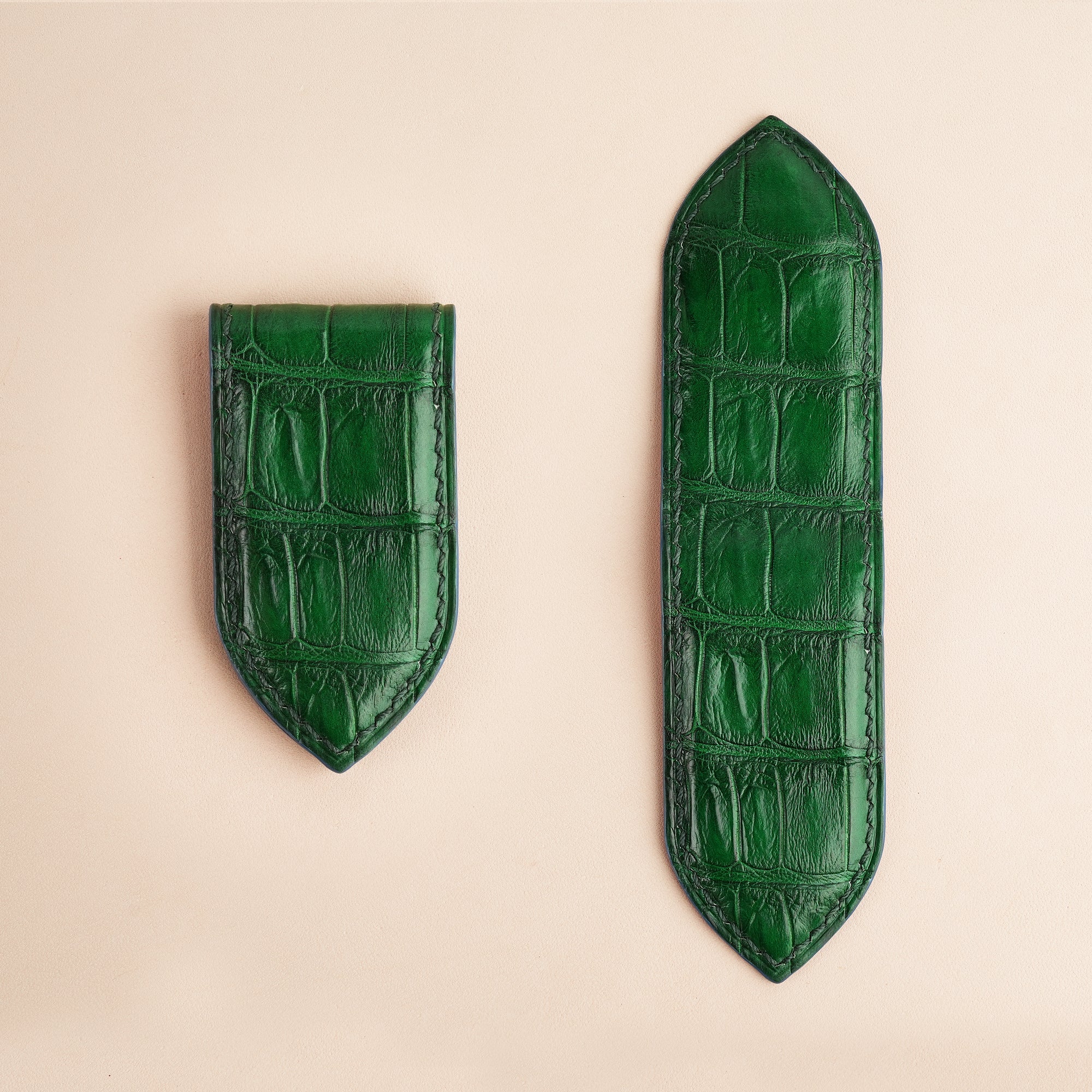 Green Alligator Leather Money Clip - Pointed Shape