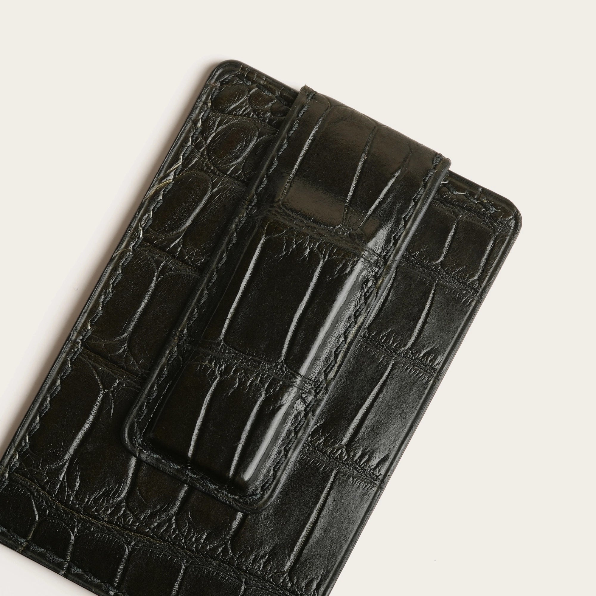 Moss Alligator Leather Magnetic Money Card Clip