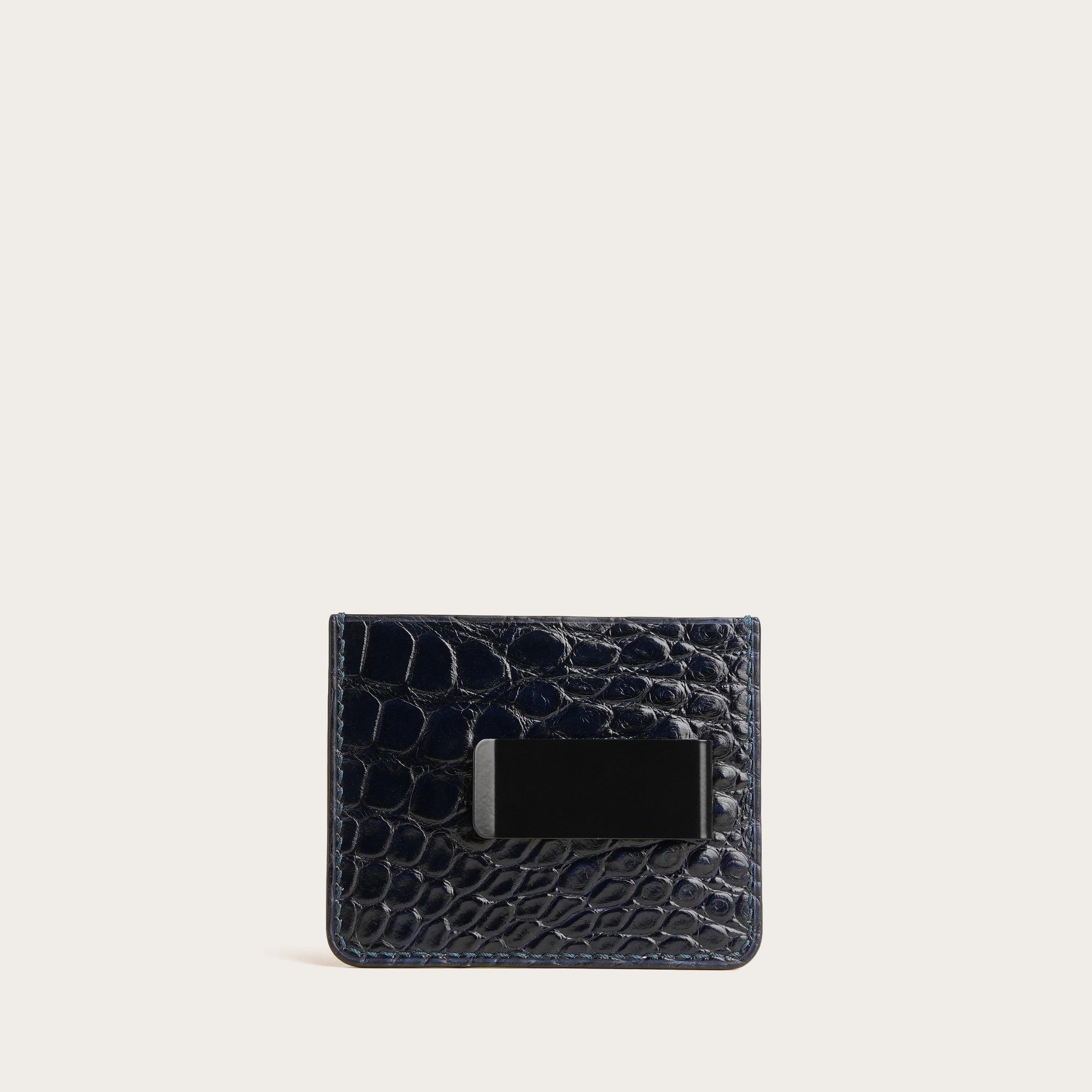 Navy Alligator Leather Money Card Clip