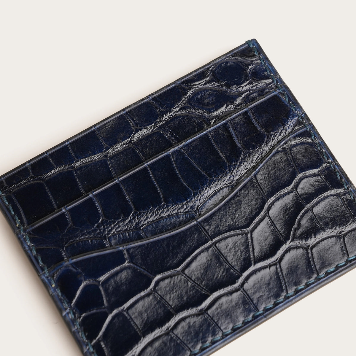 Navy Alligator Leather Money Card Clip