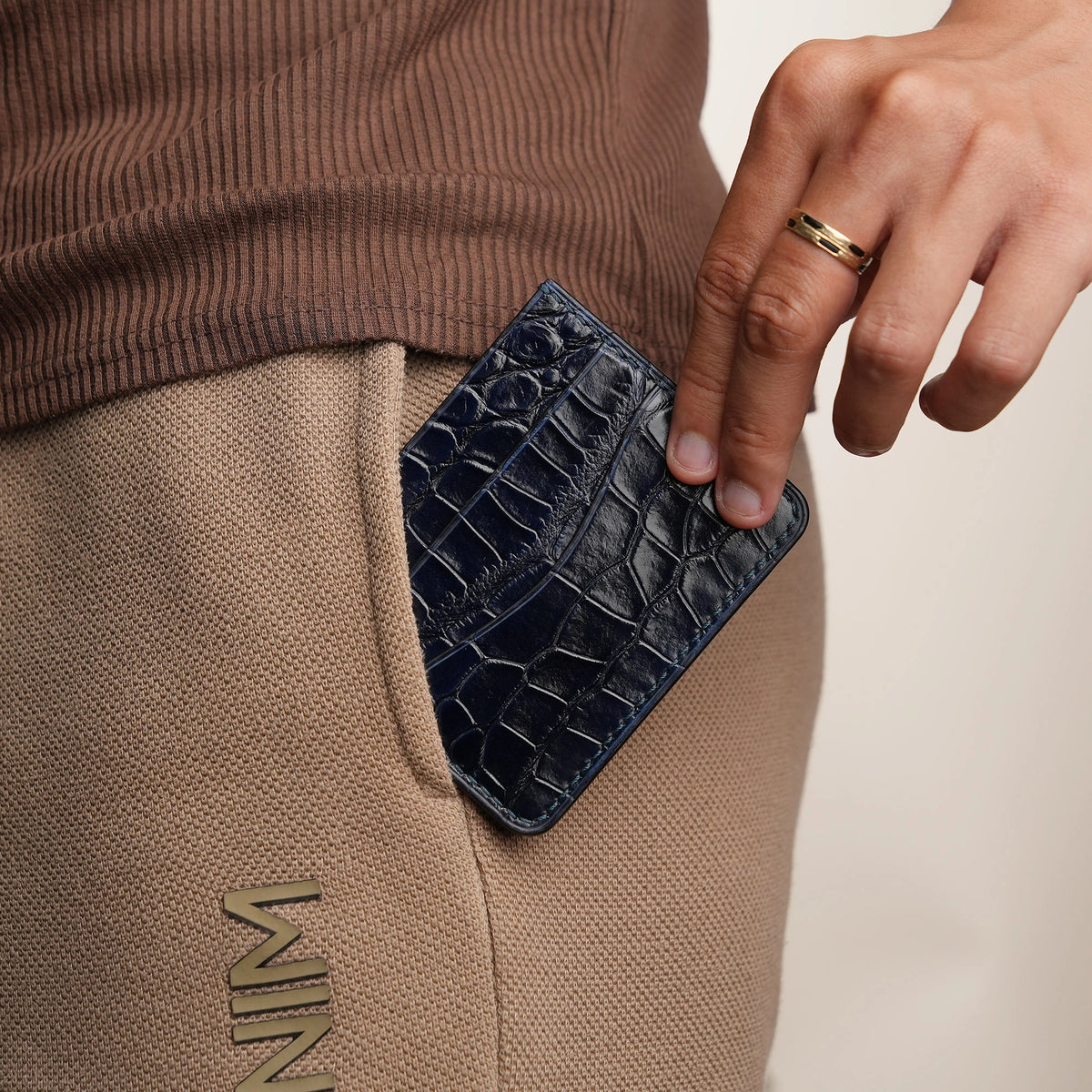 Navy Alligator Leather Money Card Clip
