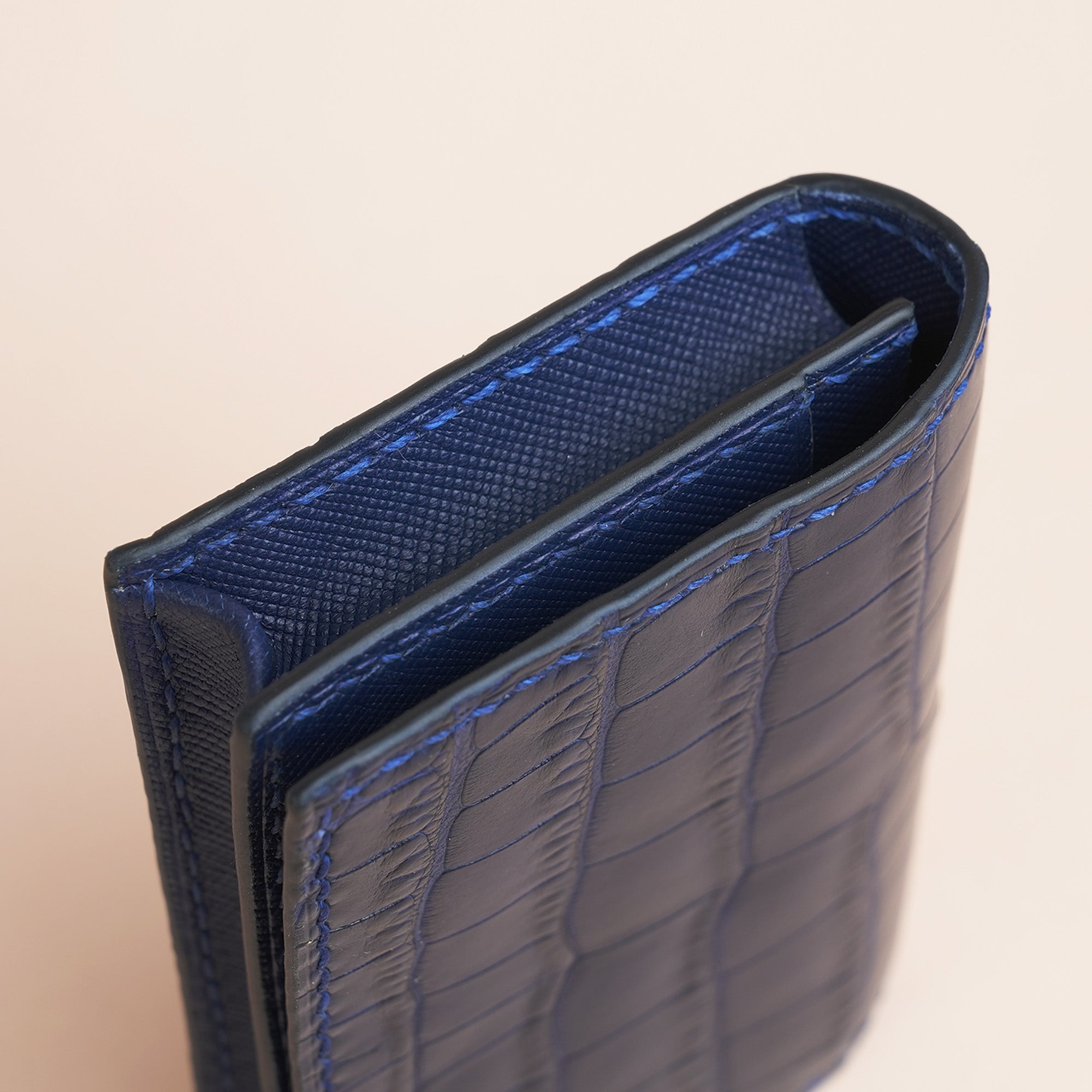 Navy Alligator Leather Snap Wallet