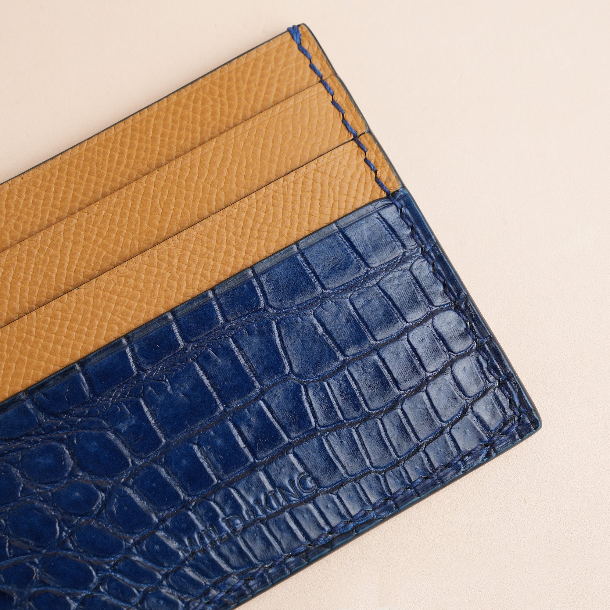 Navy Alligator mix Sesame Epsom Leather Card Holder