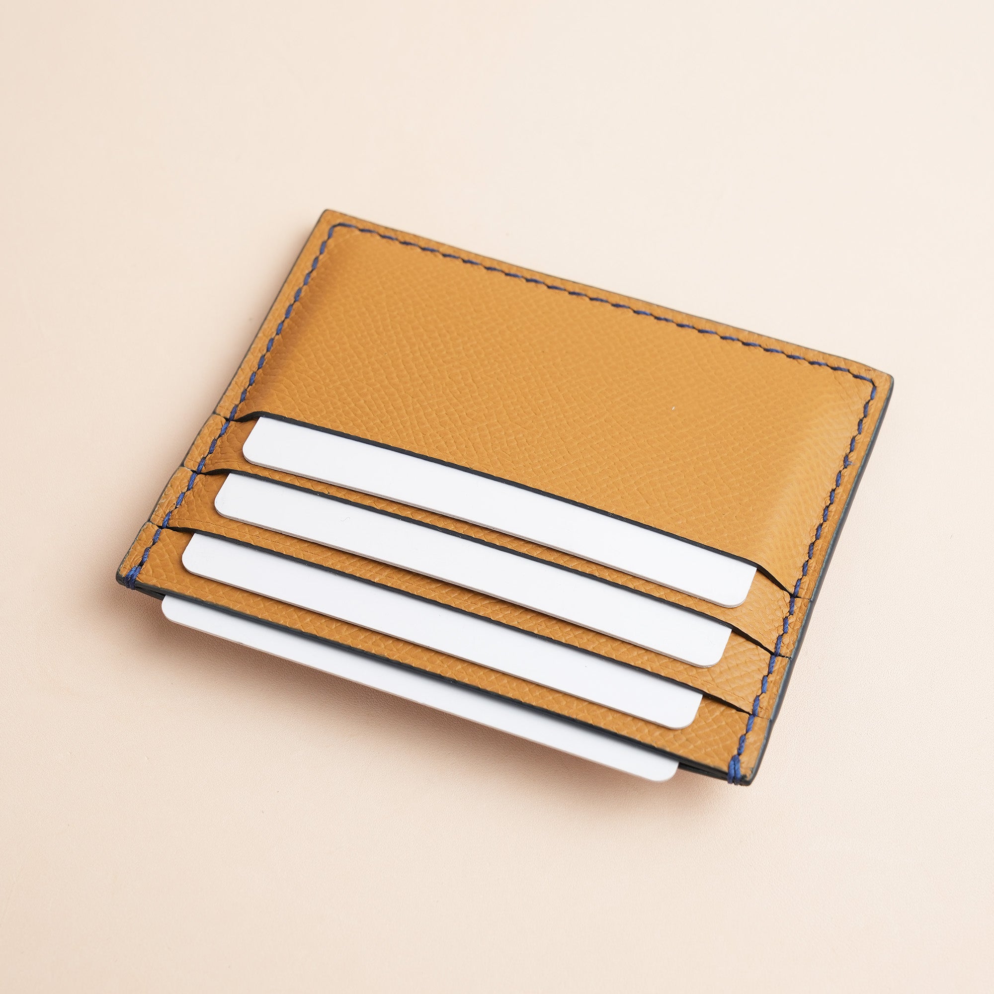 Navy Alligator mix Sesame Epsom Leather Card Holder