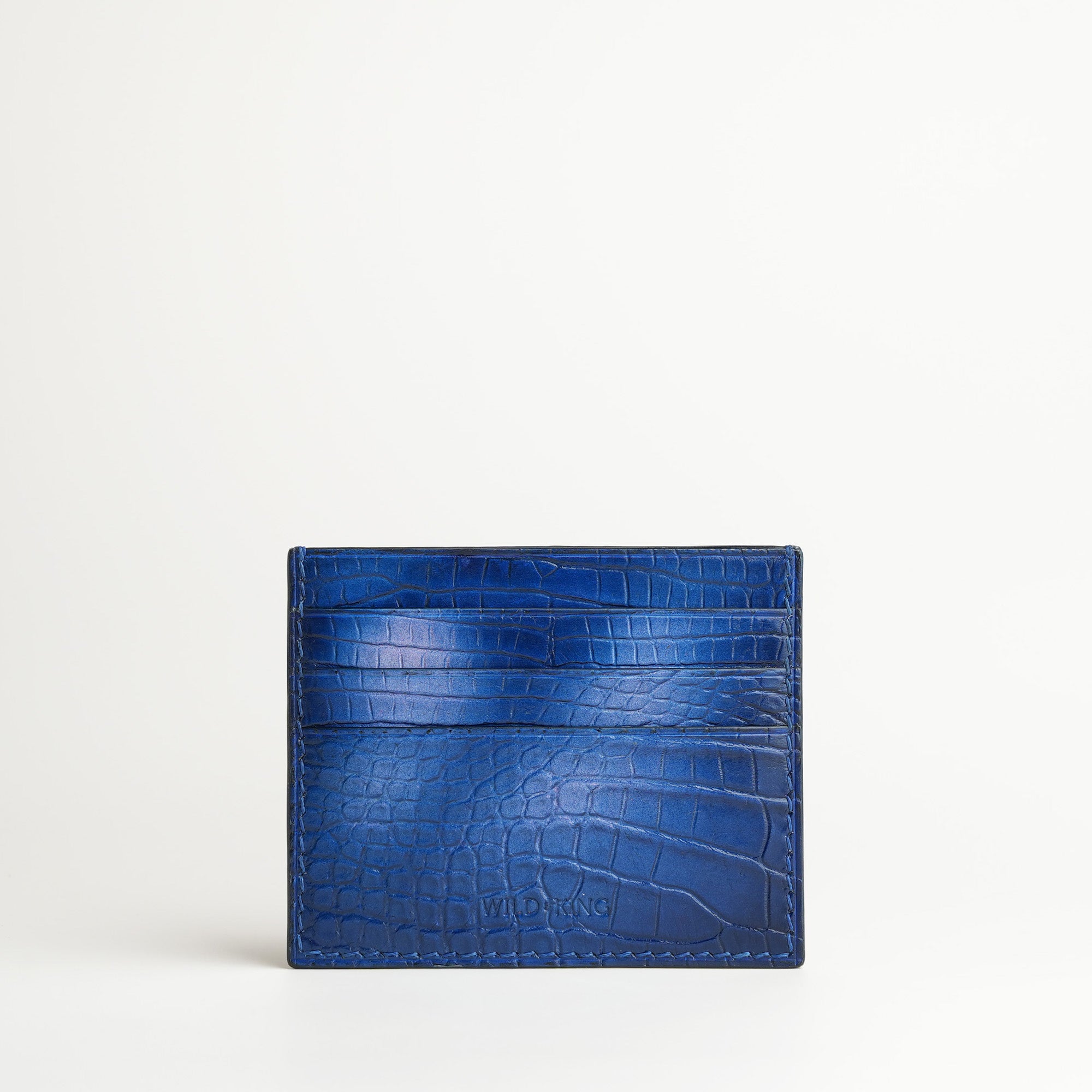 Navy Blue Alligator Leather Card Holder - Patina Finish