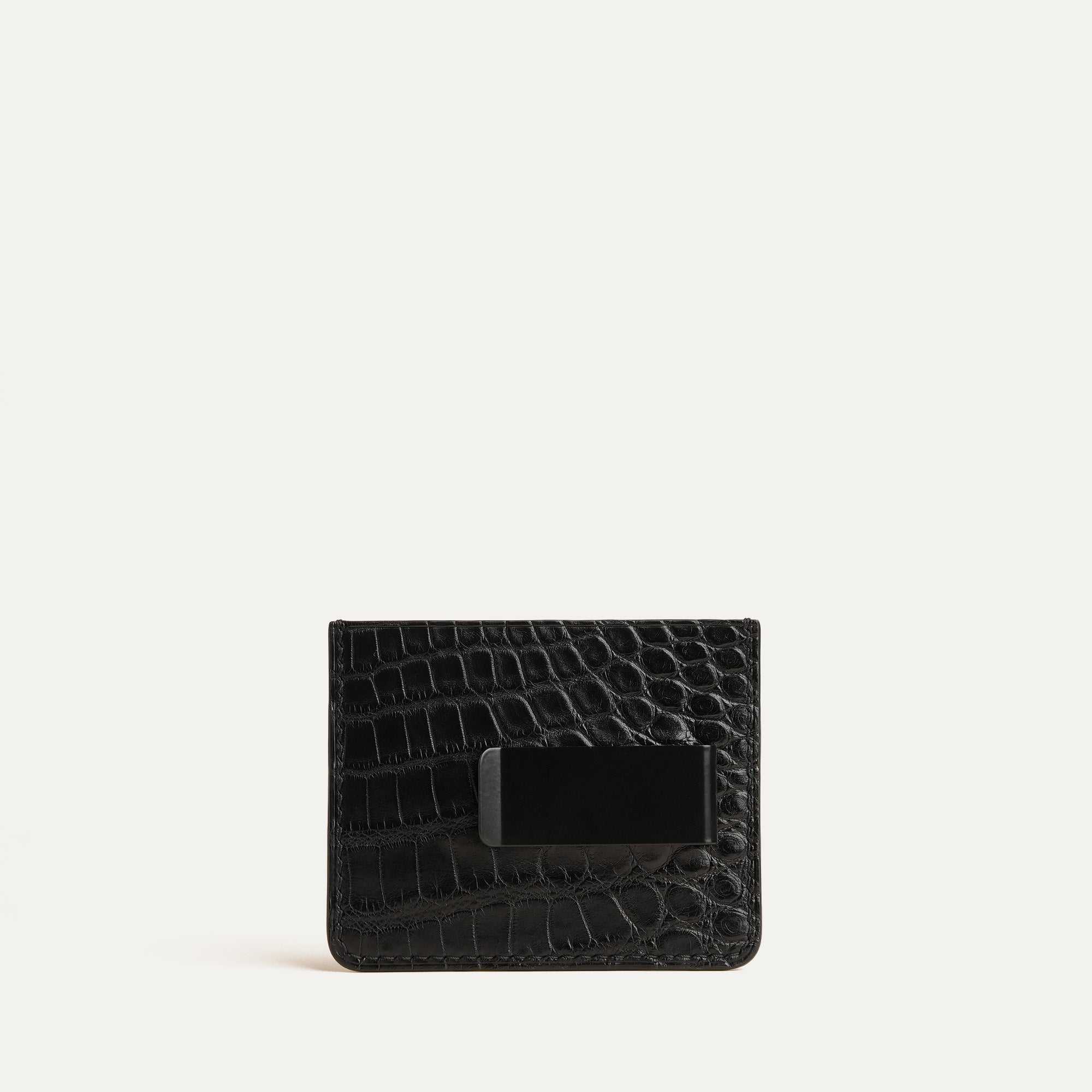 Navy Crocodile Leather Money Card Clip