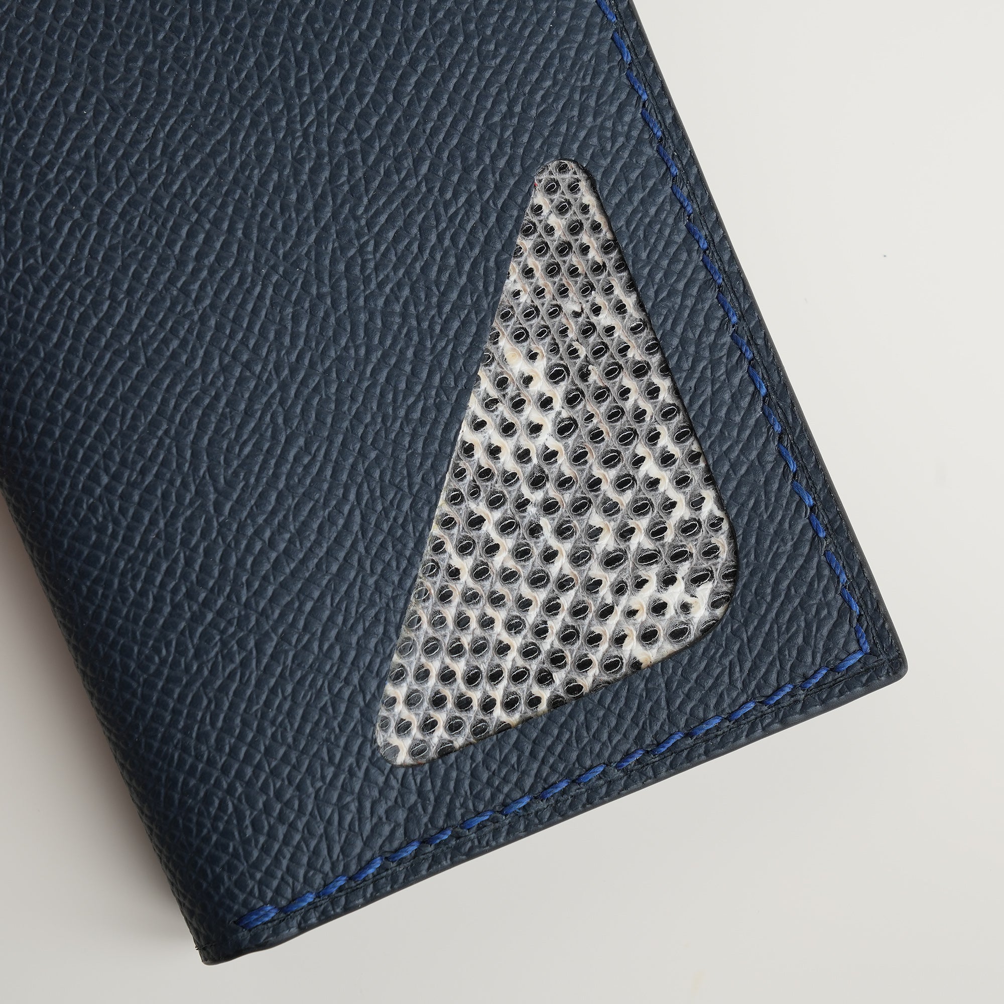 Navy Epsom mix Lizard Leather Bifold Wallet - Natural Pattern
