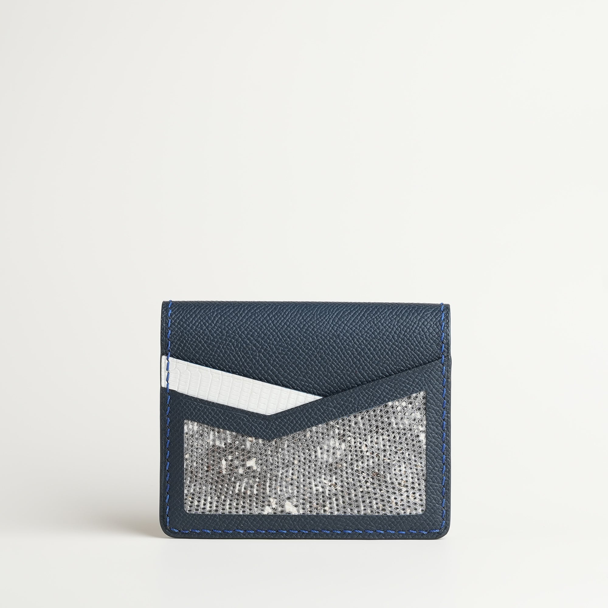 Navy Epsom mix Lizard Leather Dualfold Wallet - Natural Pattern
