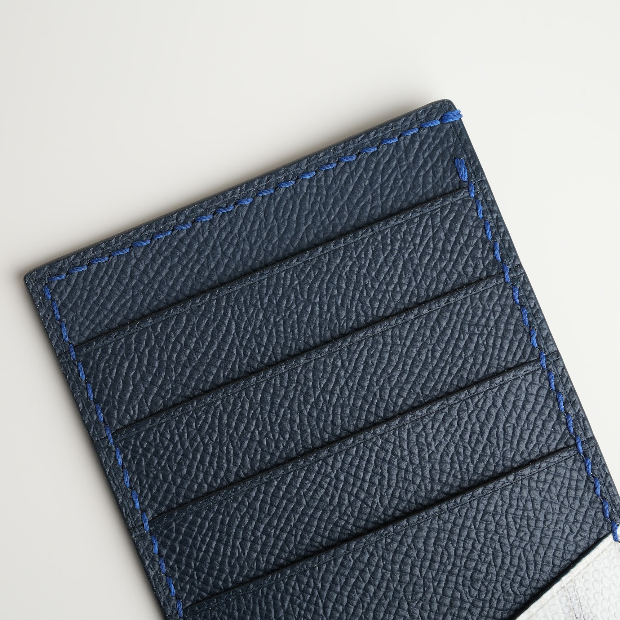 Navy Epsom mix Lizard Leather Vertical Card Holder - Natural Pattern