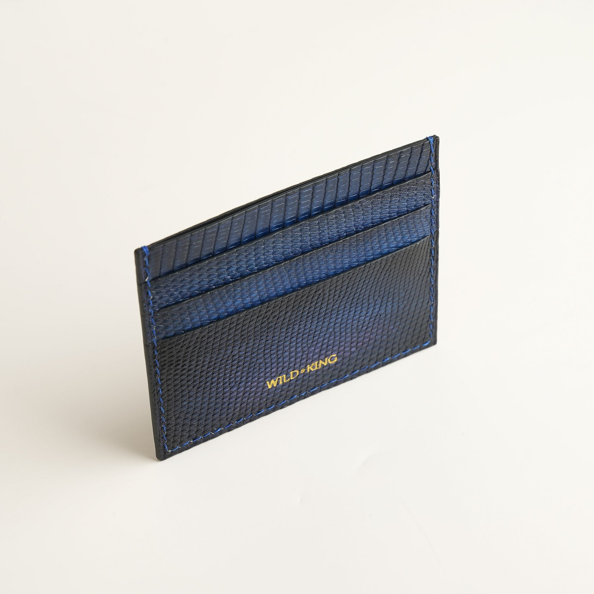 Navy Lizard Leather Card Holder - Patina Finish