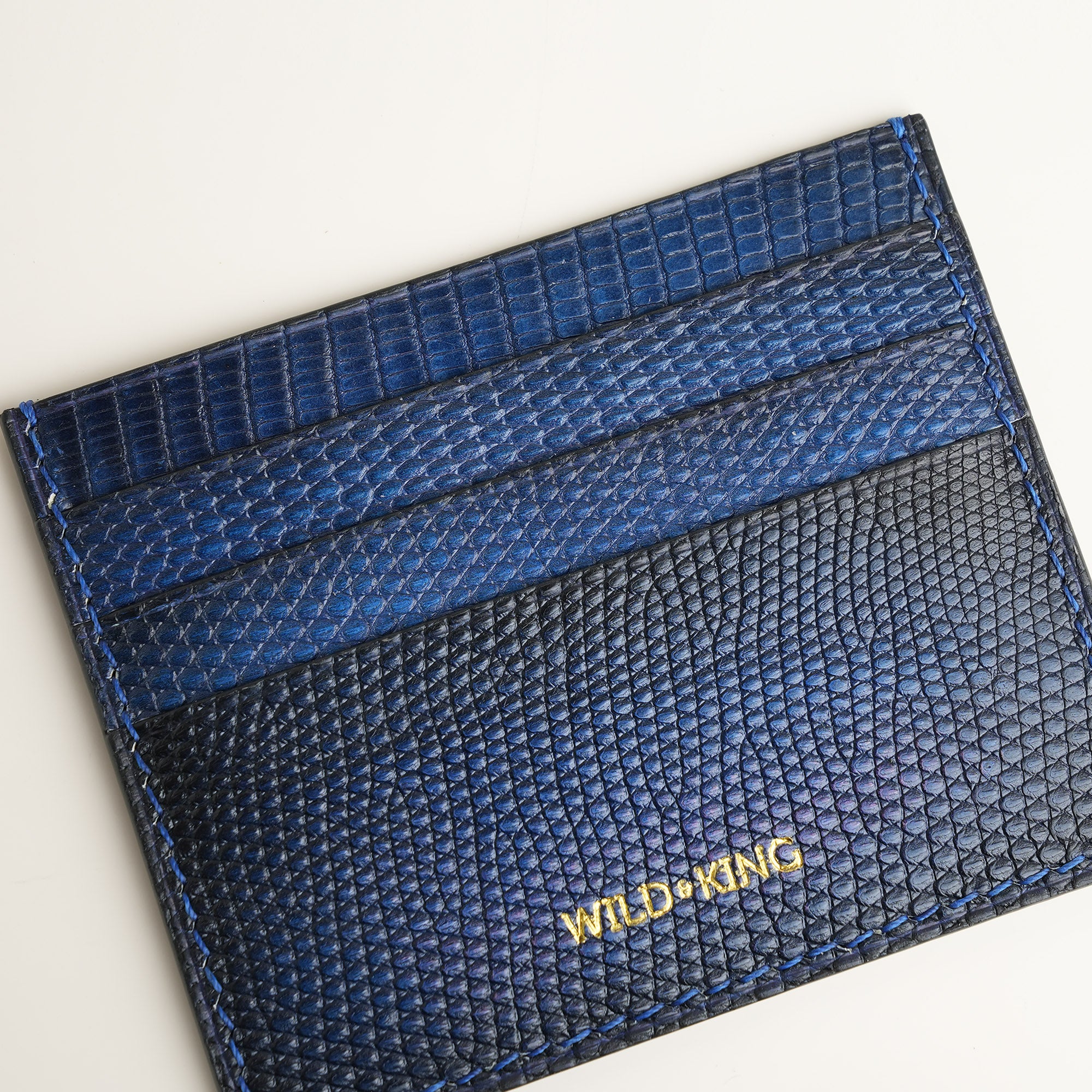 Navy Lizard Leather Card Holder - Patina Finish