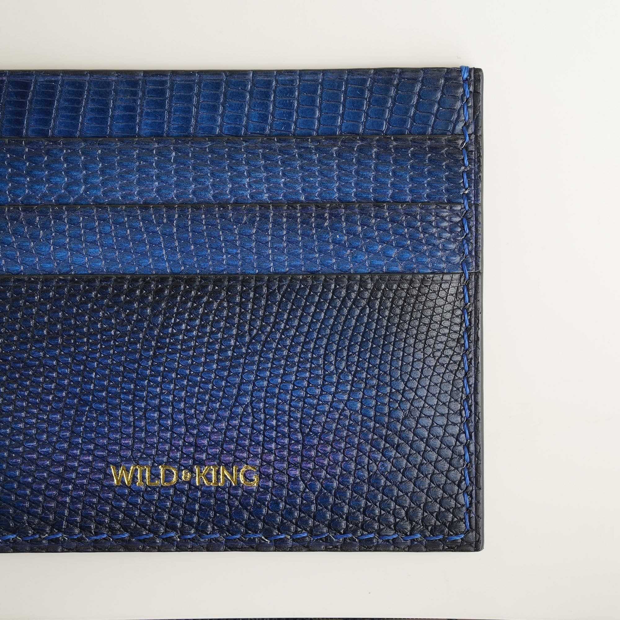 Navy Lizard Leather Card Holder - Patina Finish