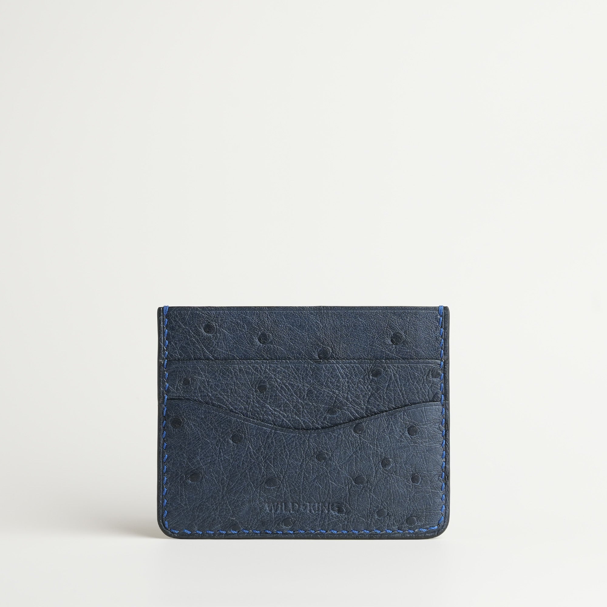 Navy Ostrich Leather Card Holder