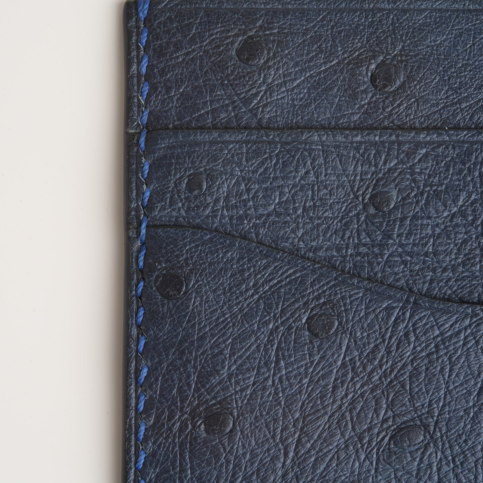 Navy Ostrich Leather Card Holder