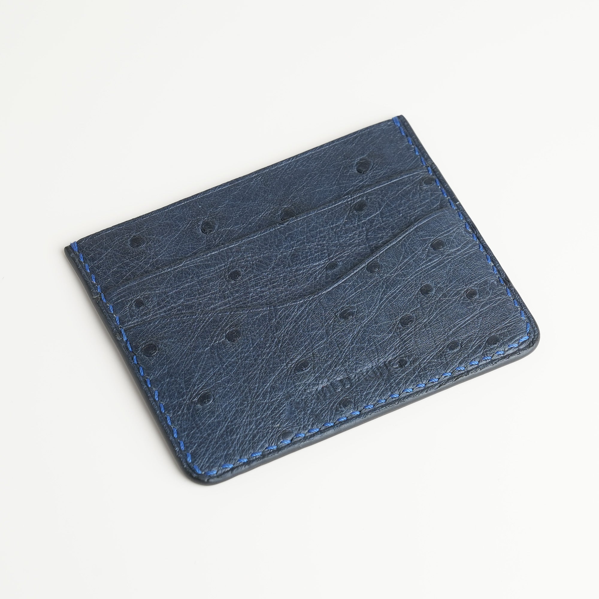 Navy Ostrich Leather Card Holder