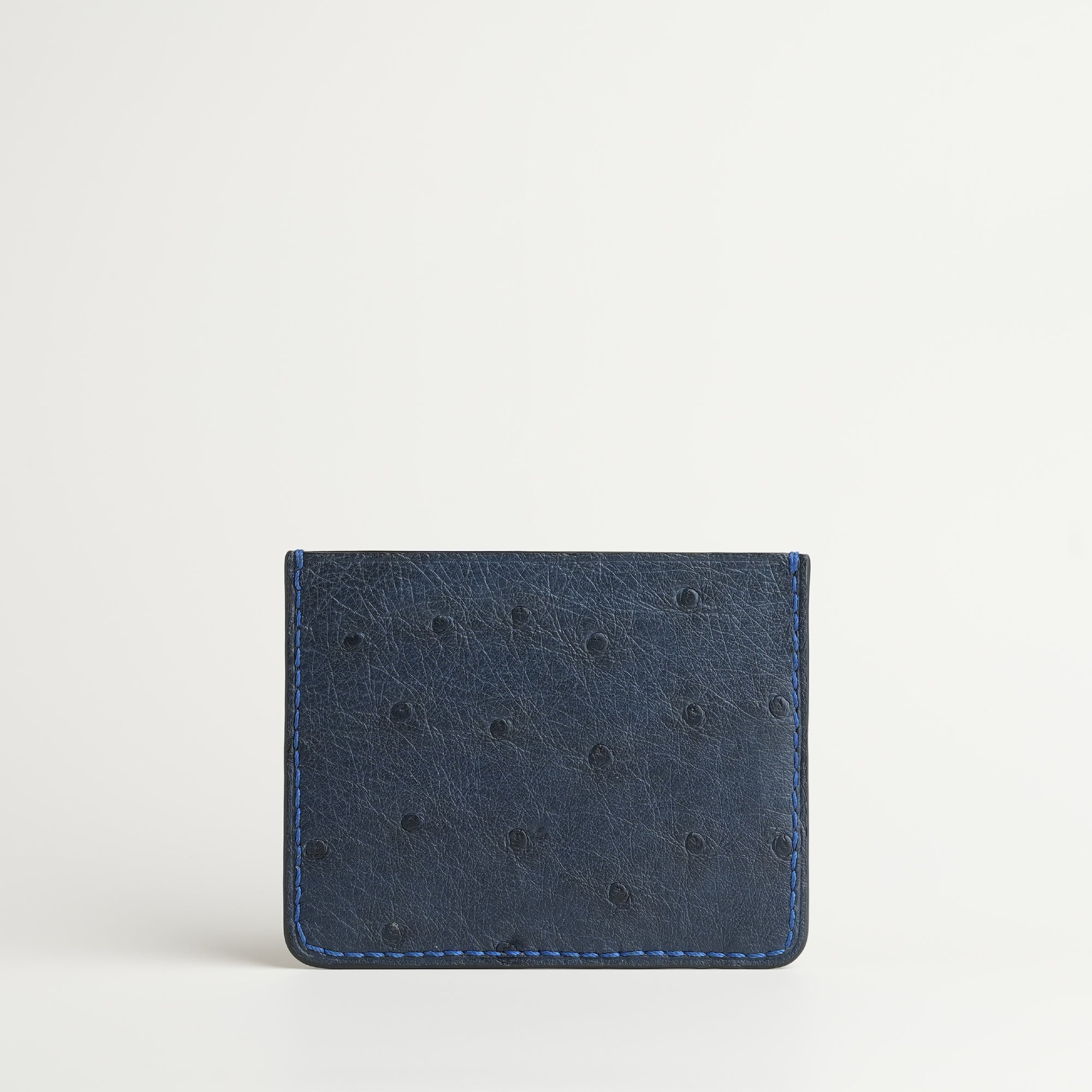 Navy Ostrich Leather Card Holder