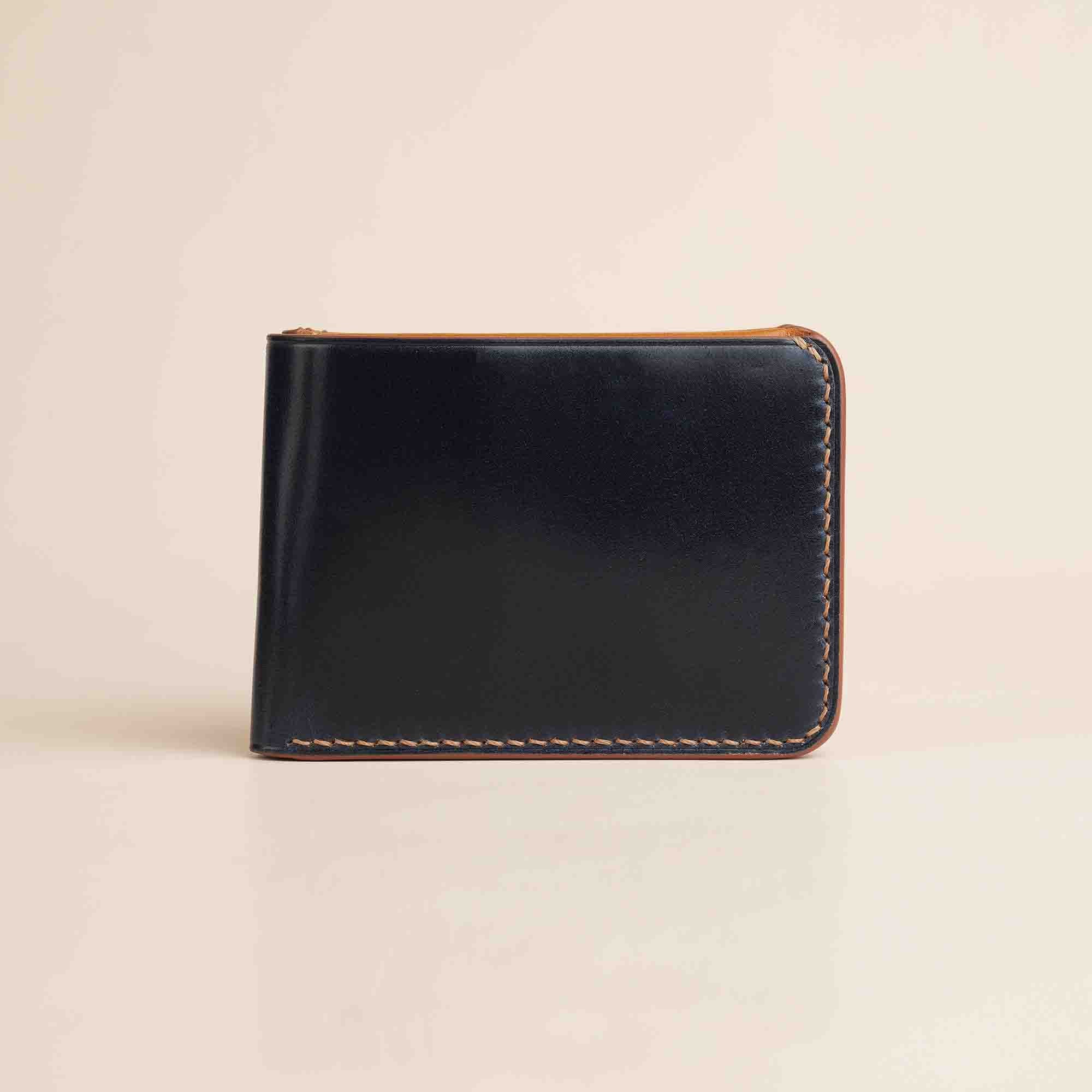 Navy Shell Cordovan Leather Wing Bifold Wallet