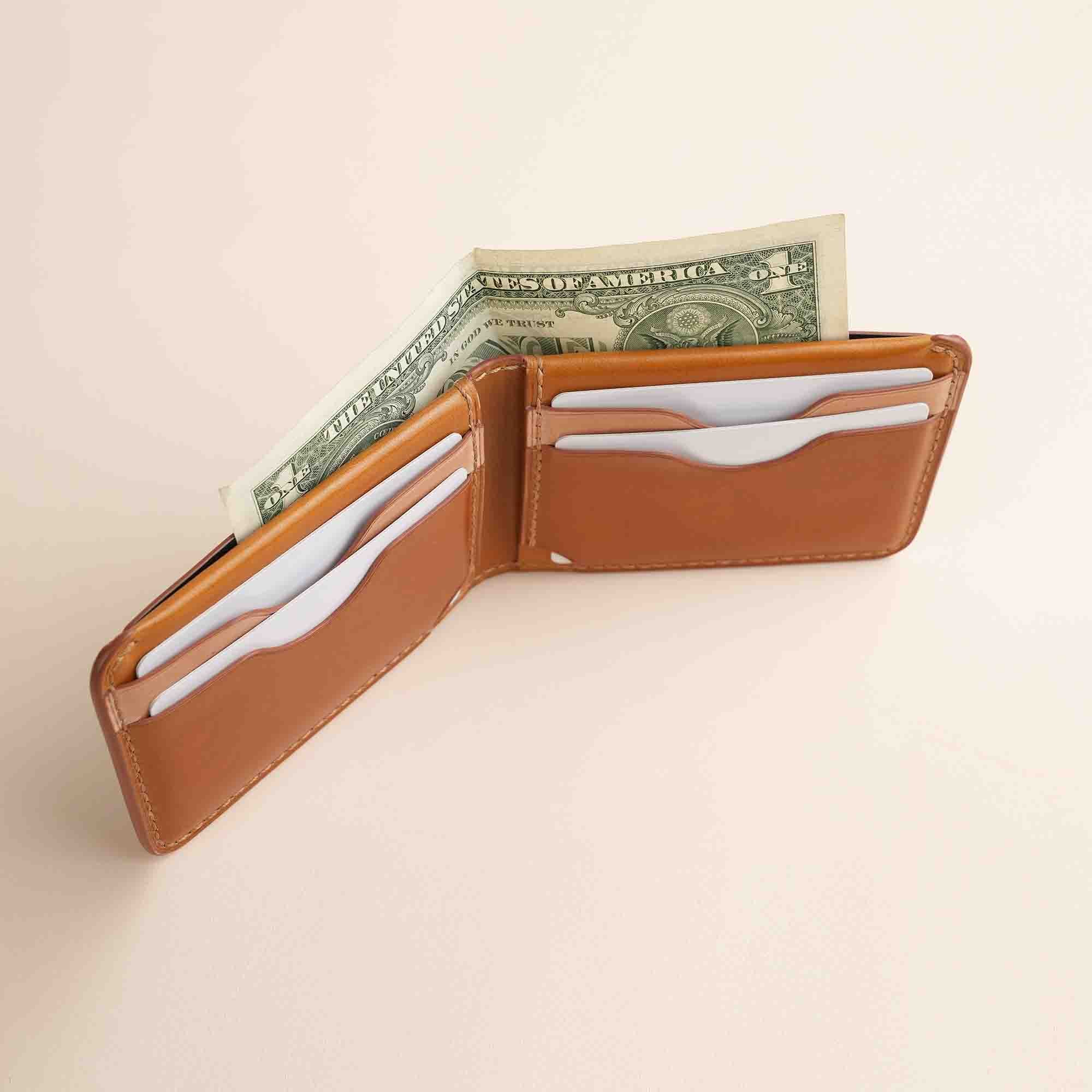 Navy Shell Cordovan Leather Wing Bifold Wallet