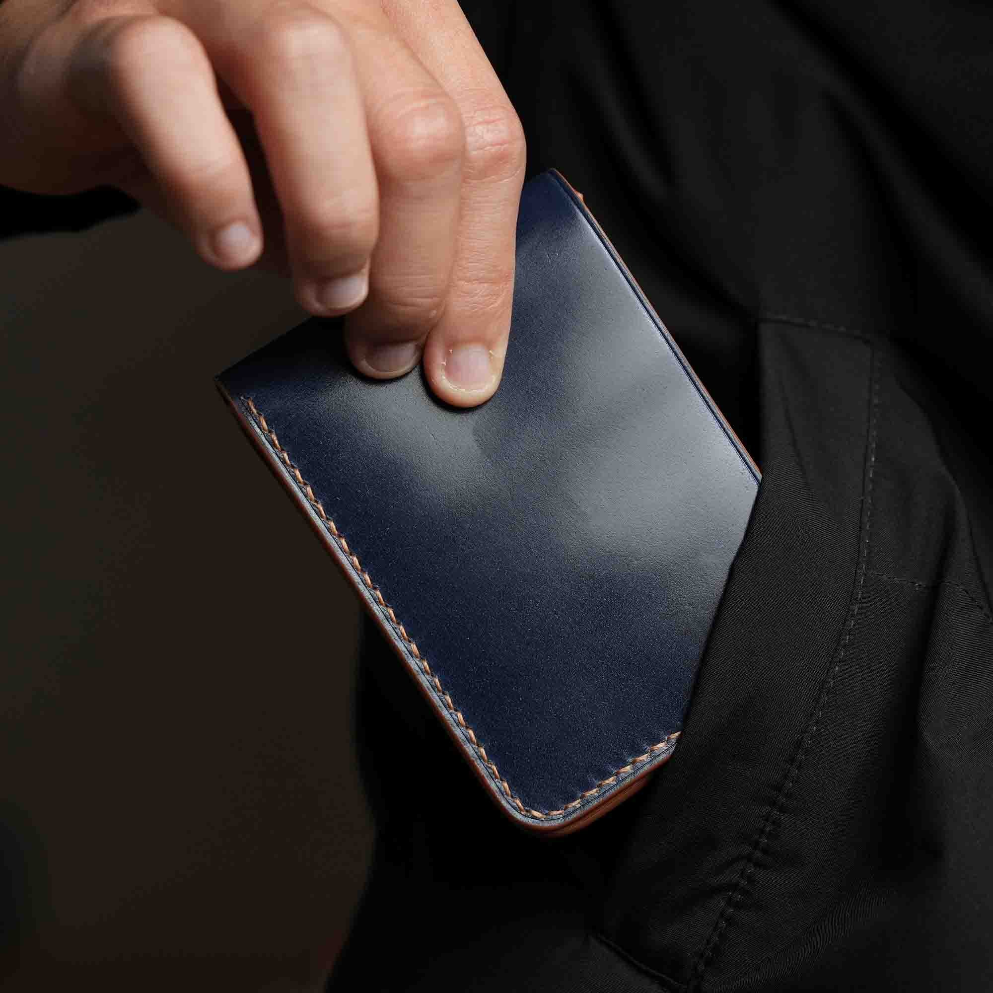 Navy Shell Cordovan Leather Wing Bifold Wallet