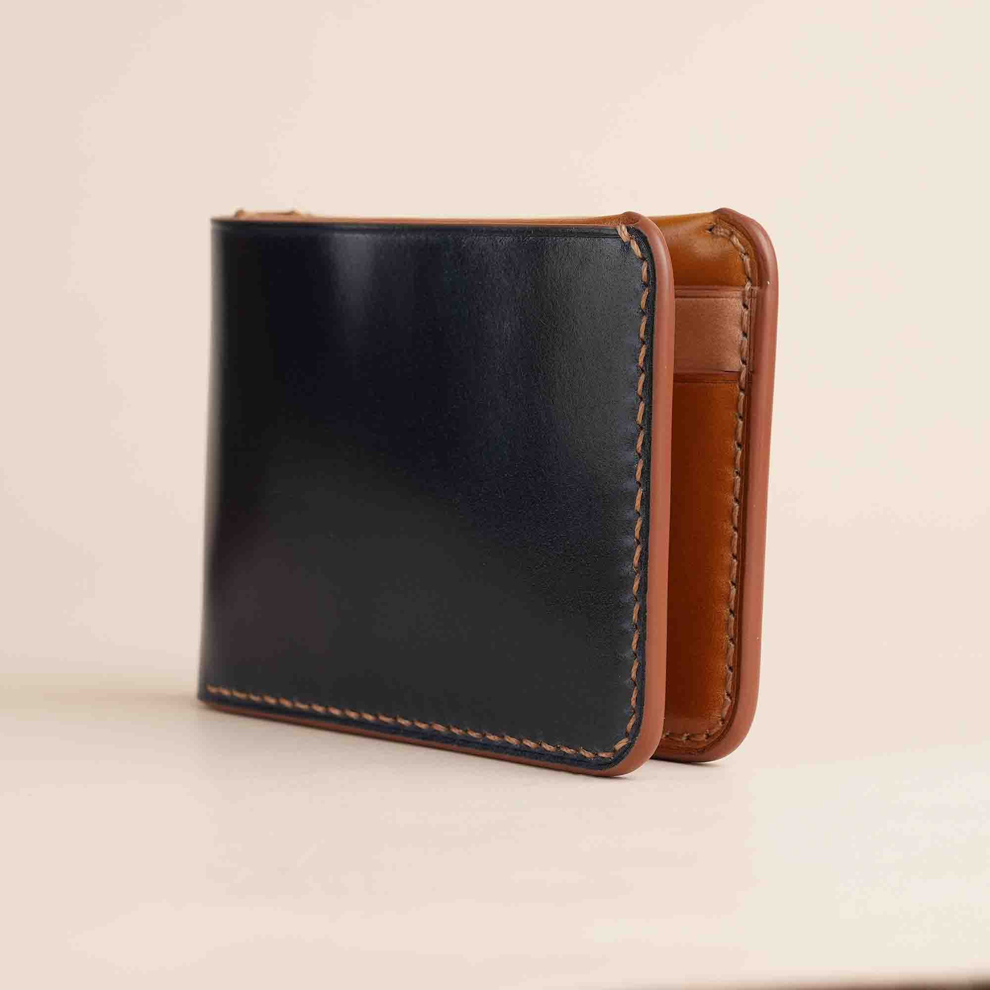 Navy Shell Cordovan Leather Wing Bifold Wallet