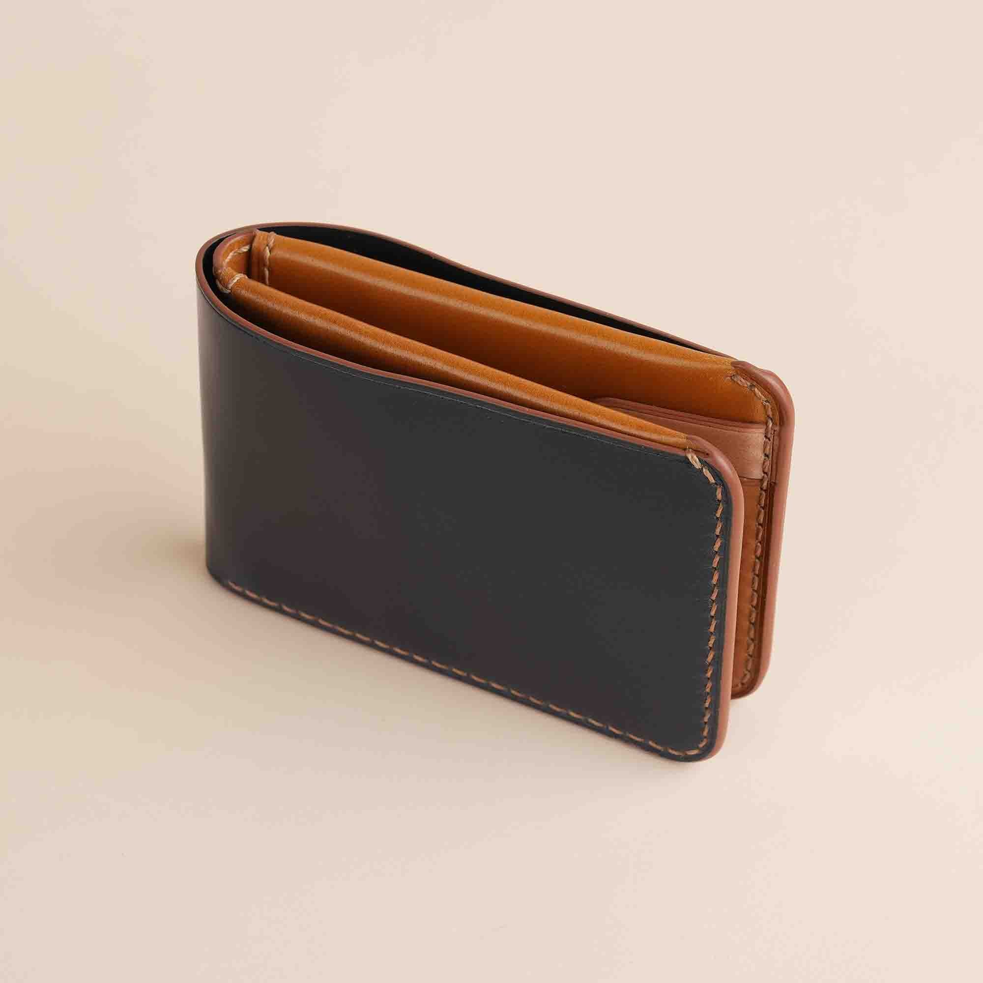 Navy Shell Cordovan Leather Wing Bifold Wallet