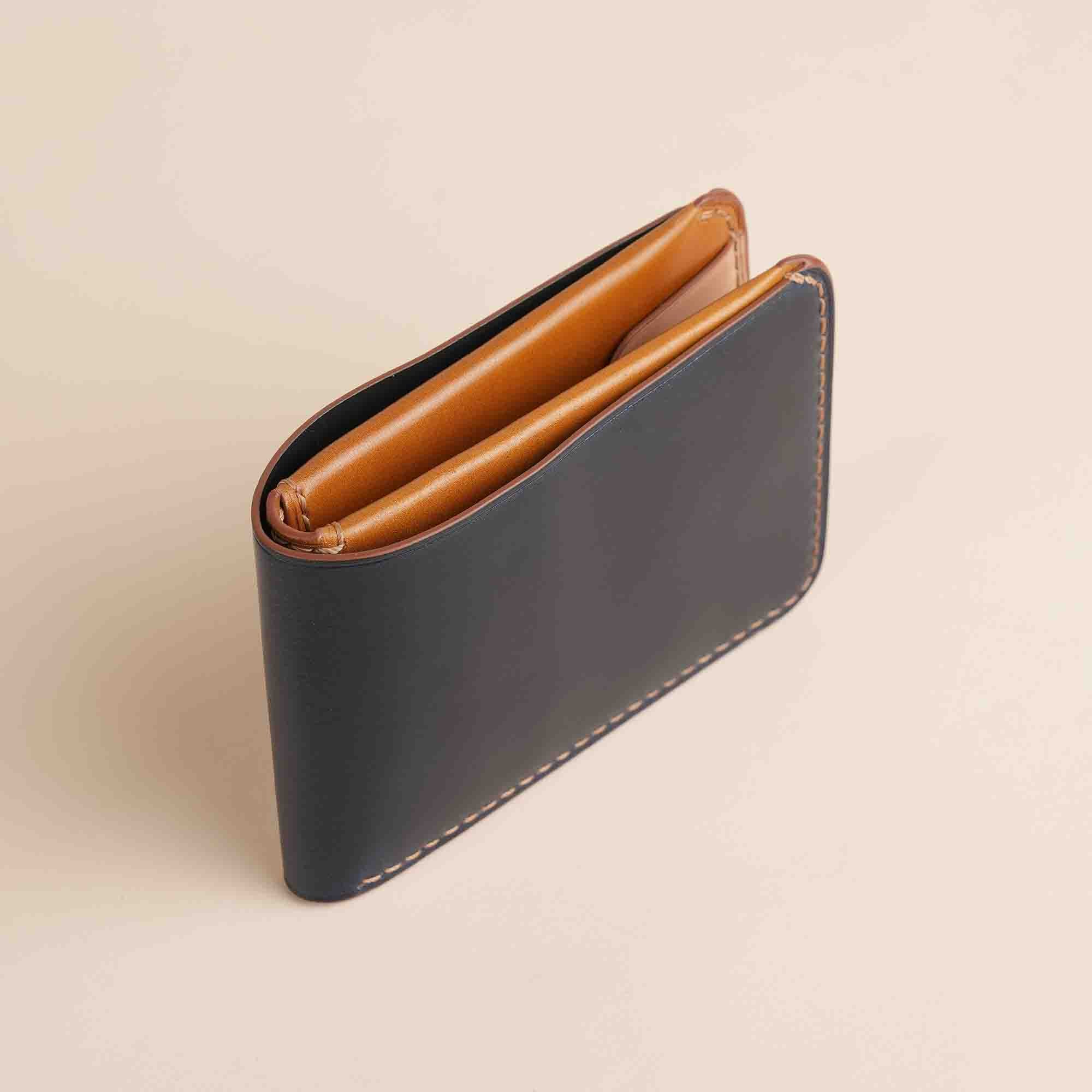 Navy Shell Cordovan Leather Wing Bifold Wallet