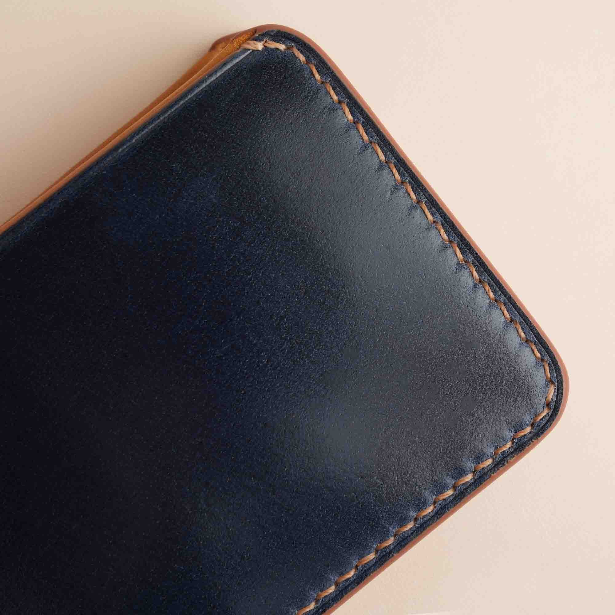 Navy Shell Cordovan Leather Wing Bifold Wallet