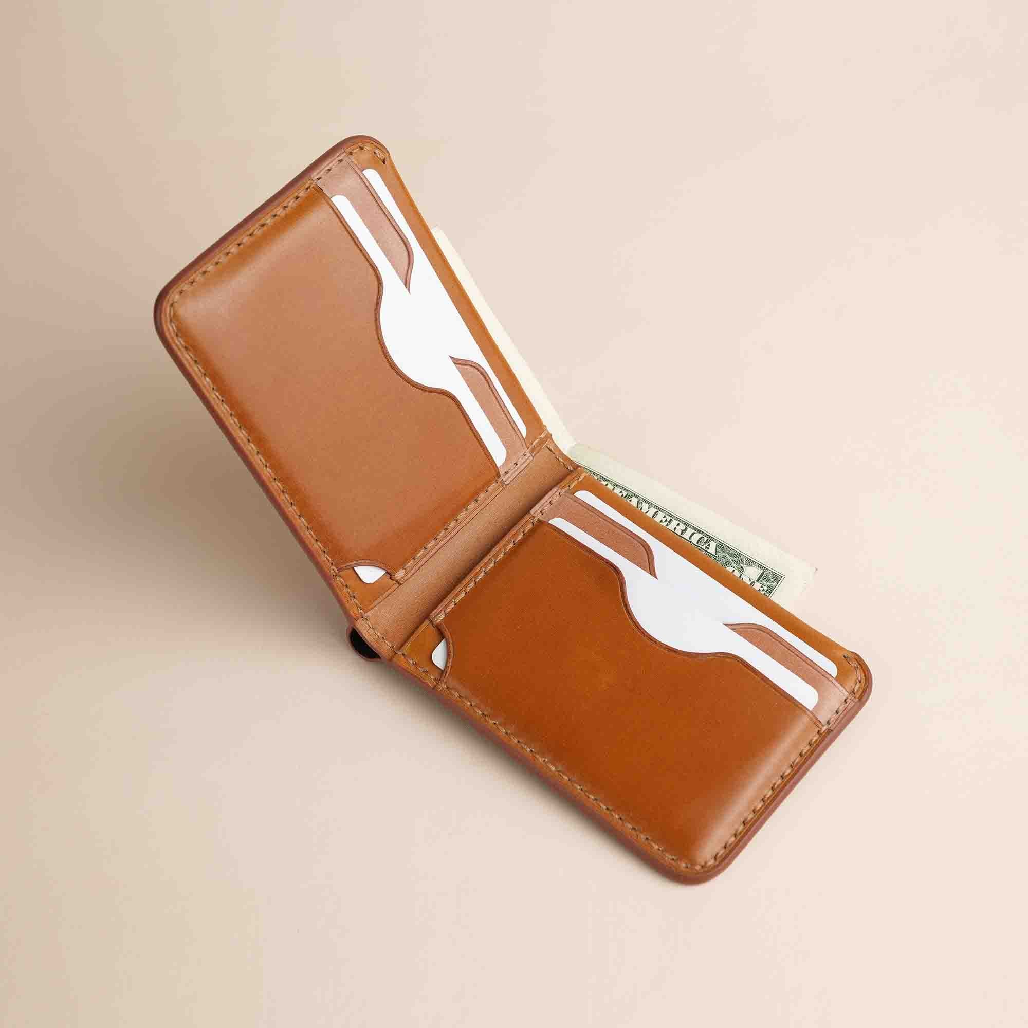 Navy Shell Cordovan Leather Wing Bifold Wallet