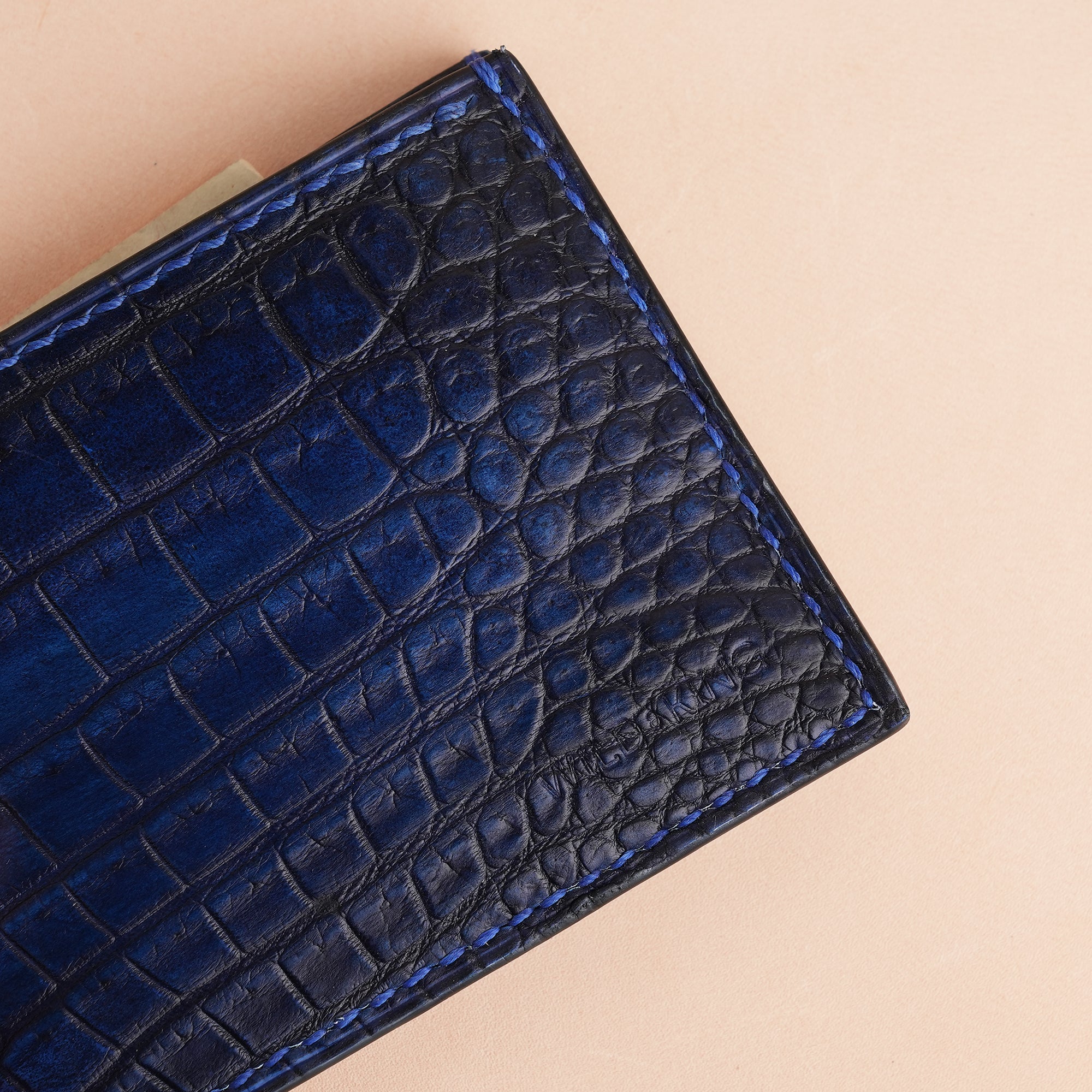 Navy Crocodile Leather Bifold Wallet