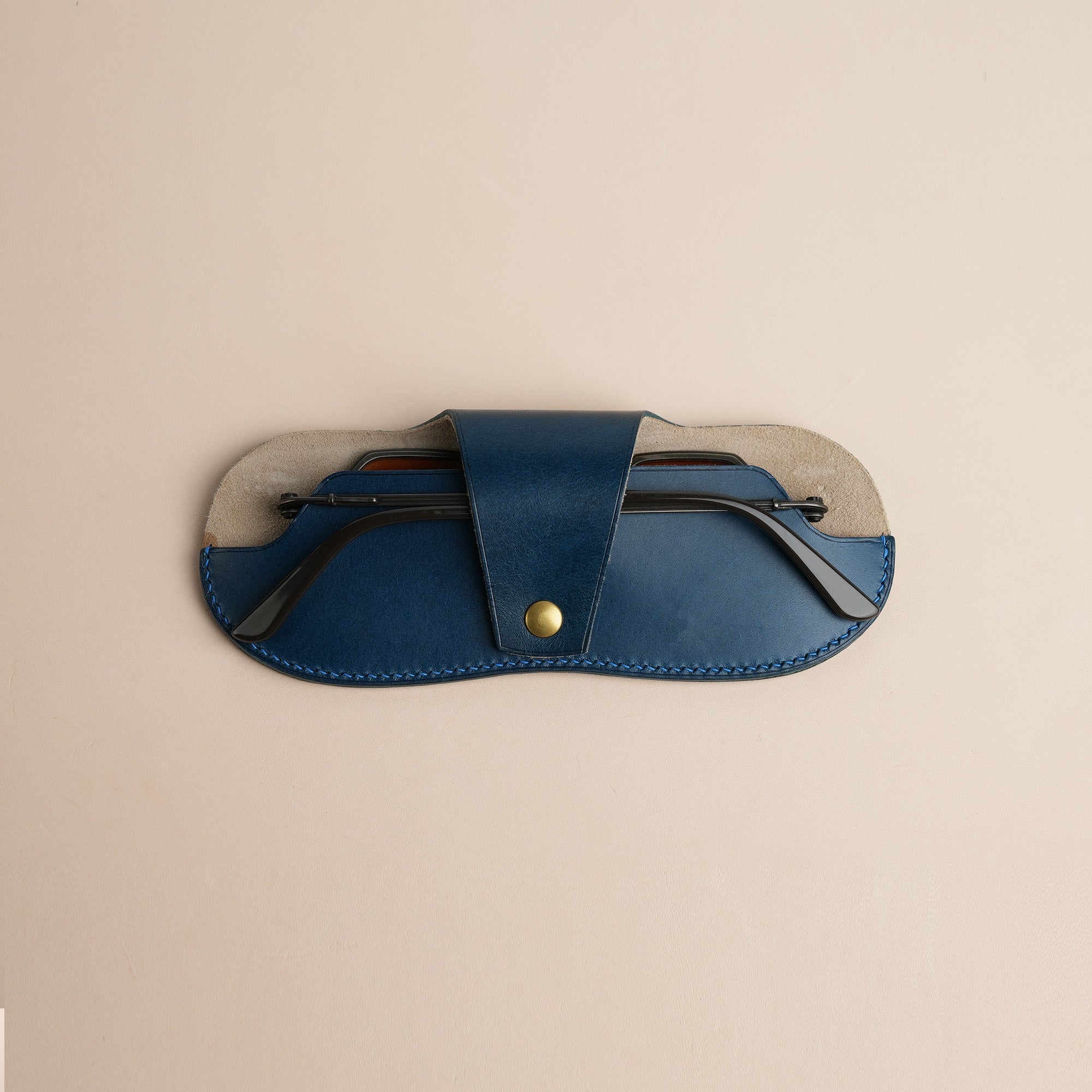 Navy Buttero Leather Glasses Case