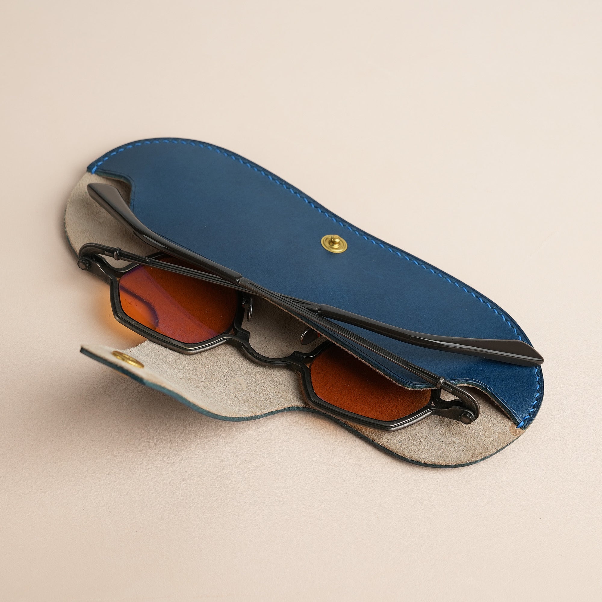 Navy Buttero Leather Glasses Case