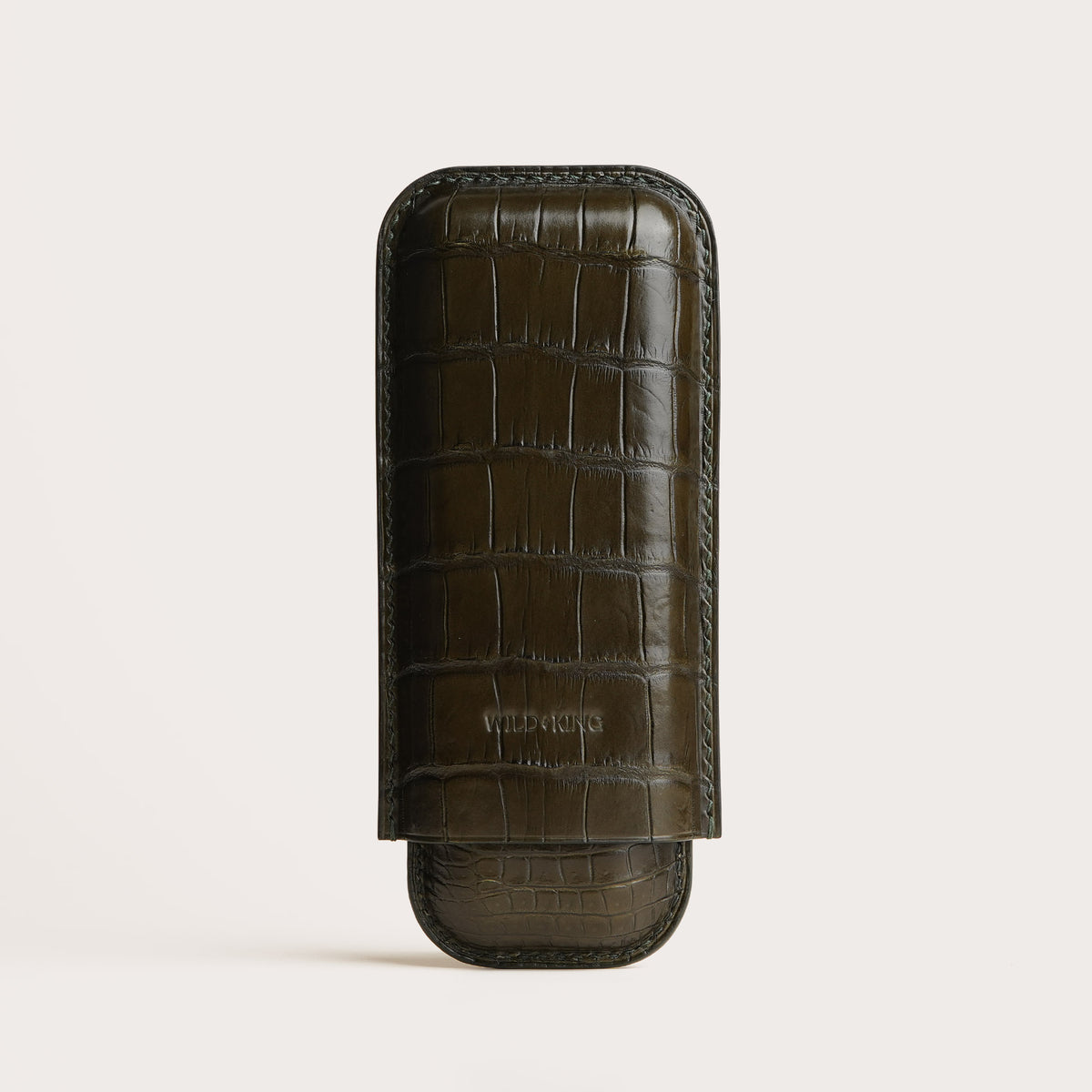 Olive Crocodile Leather Cigar Case