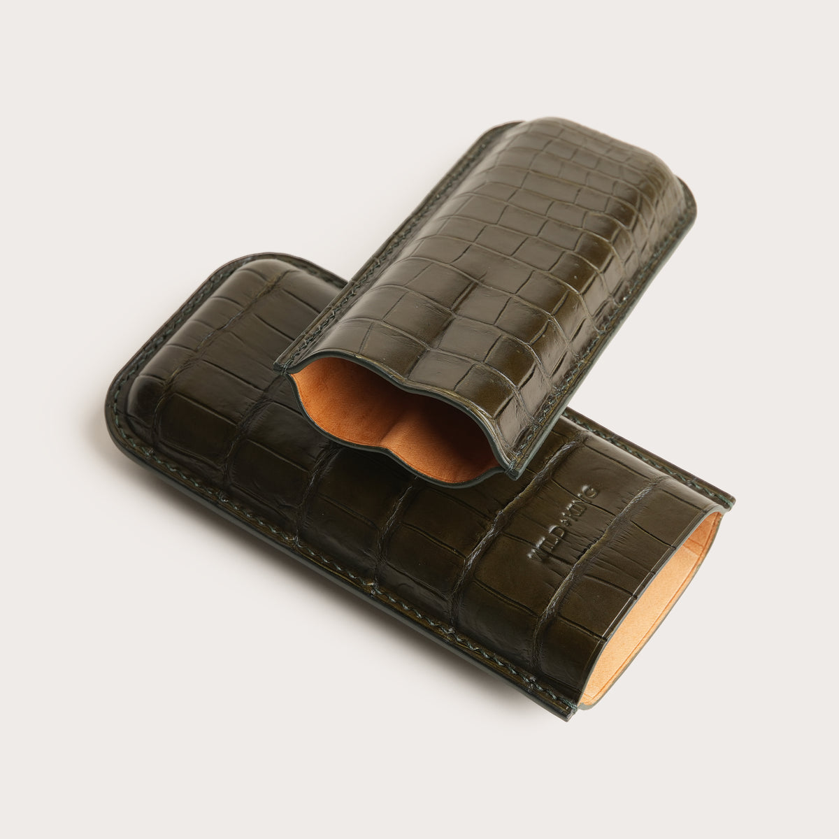 Olive Crocodile Leather Cigar Case