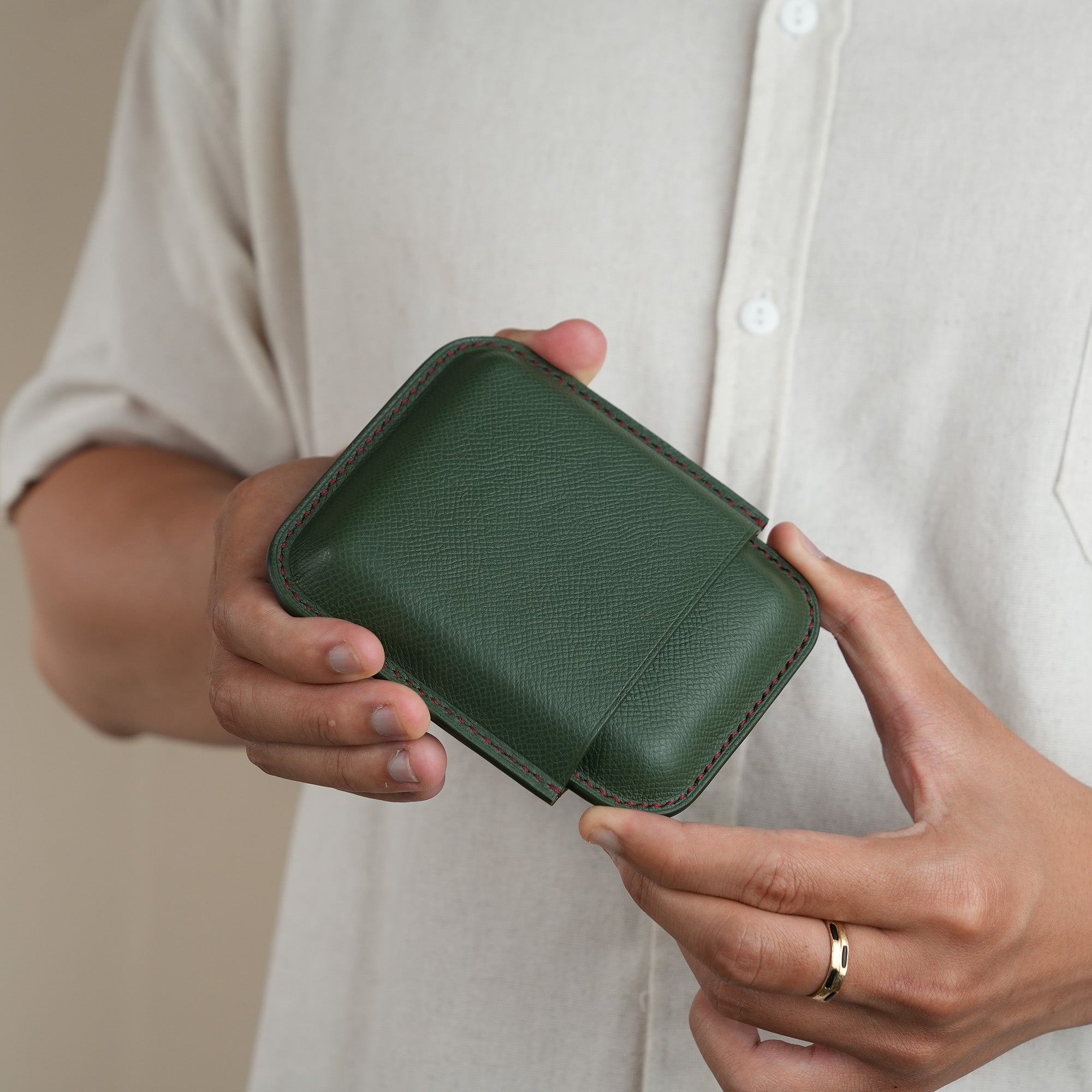 Olive Epsom Leather Cigarettes Case Holder - Mini Case