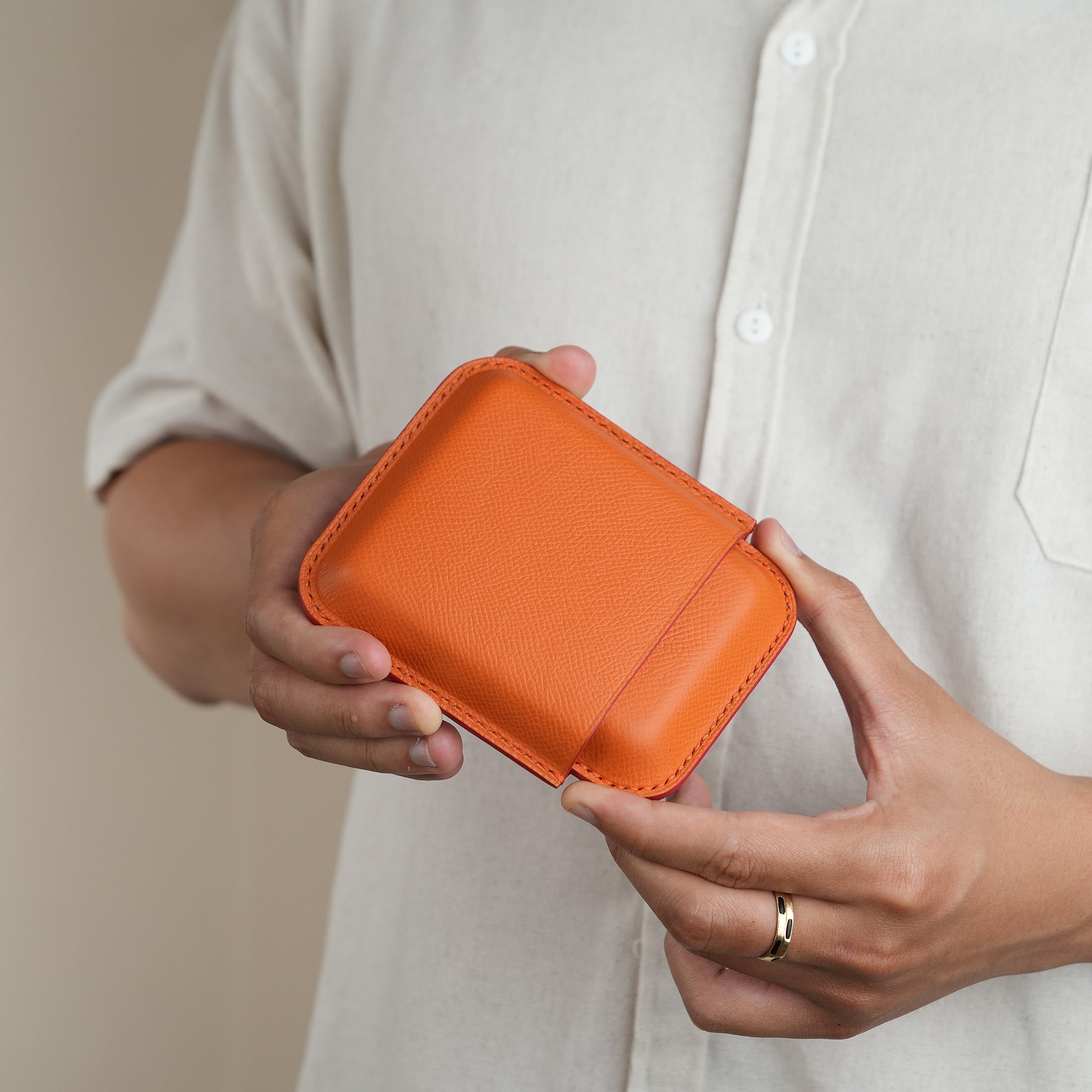 Orange Epsom Leather Cigarettes Case Holder - Mini Case