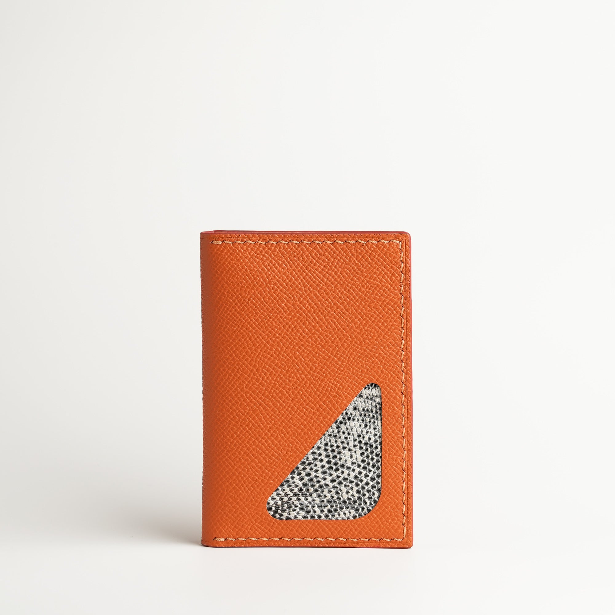 Orange Epsom mix Lizard Leather Bifold Wallet - Natural Pattern