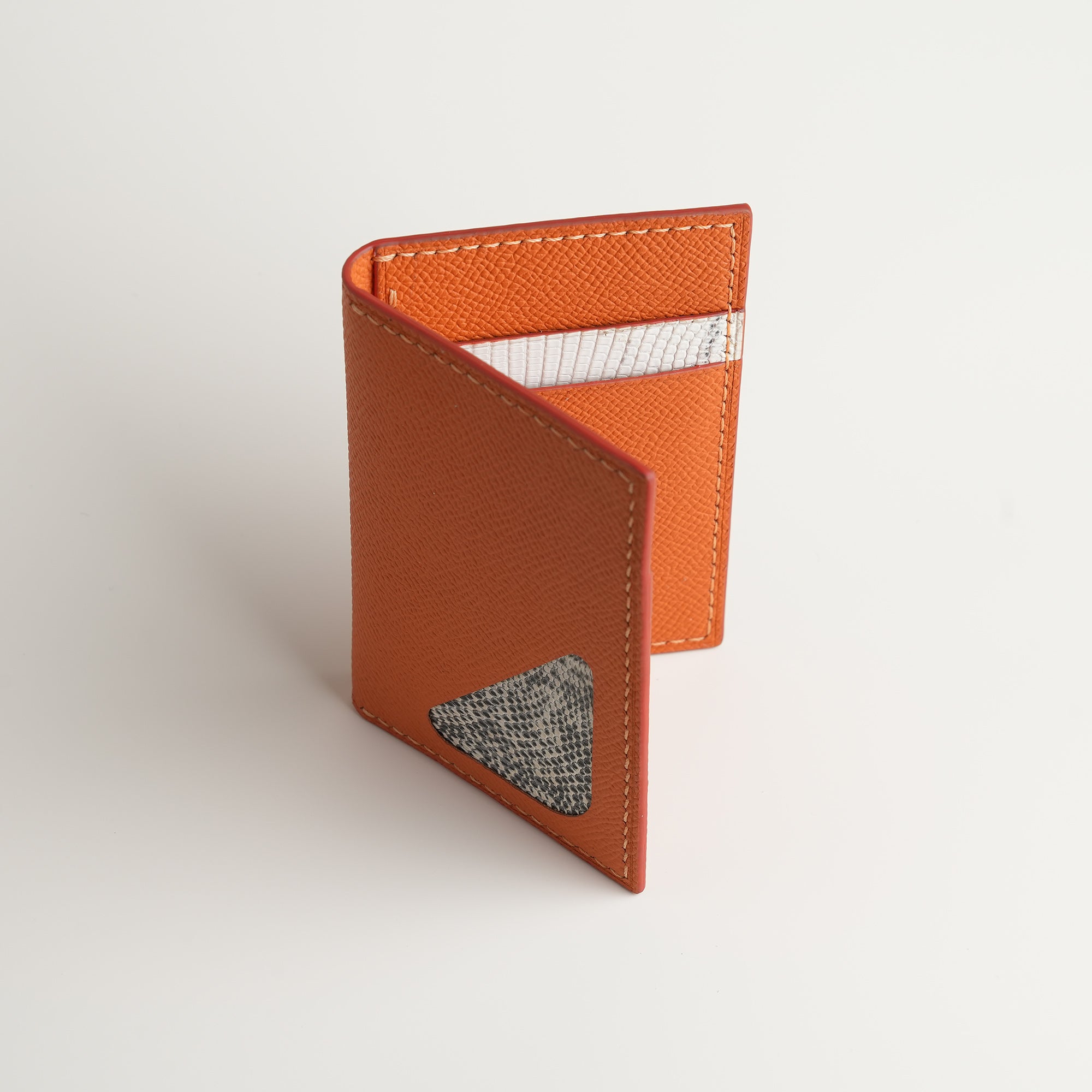 Orange Epsom mix Lizard Leather Bifold Wallet - Natural Pattern