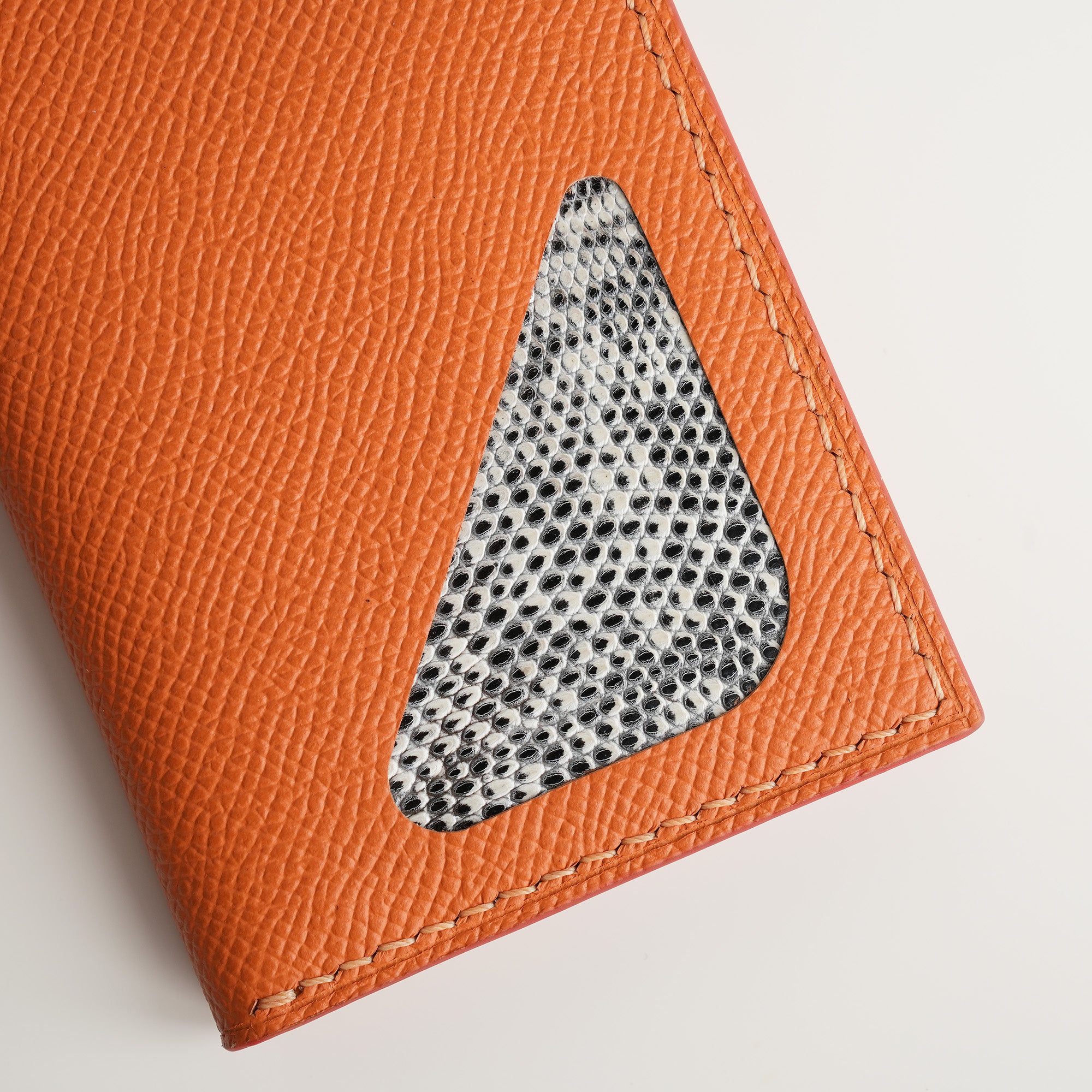 Orange Epsom mix Lizard Leather Bifold Wallet - Natural Pattern