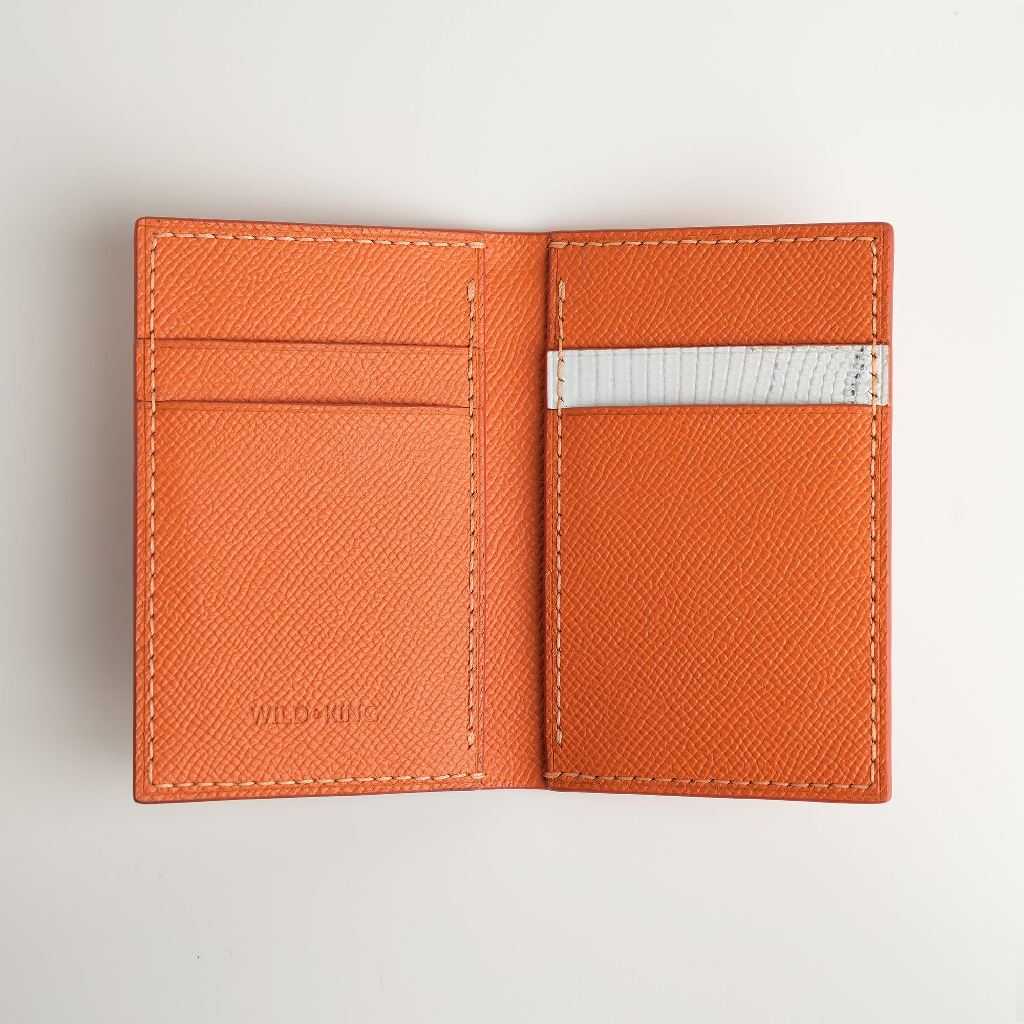 Orange Epsom mix Lizard Leather Bifold Wallet - Natural Pattern