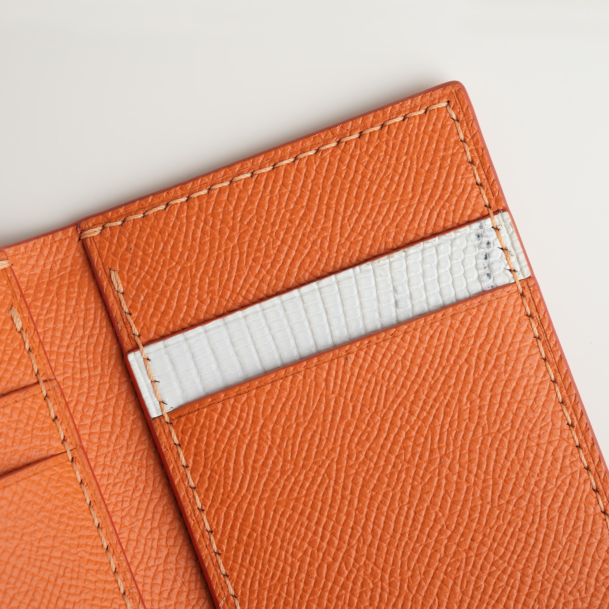 Orange Epsom mix Lizard Leather Bifold Wallet - Natural Pattern